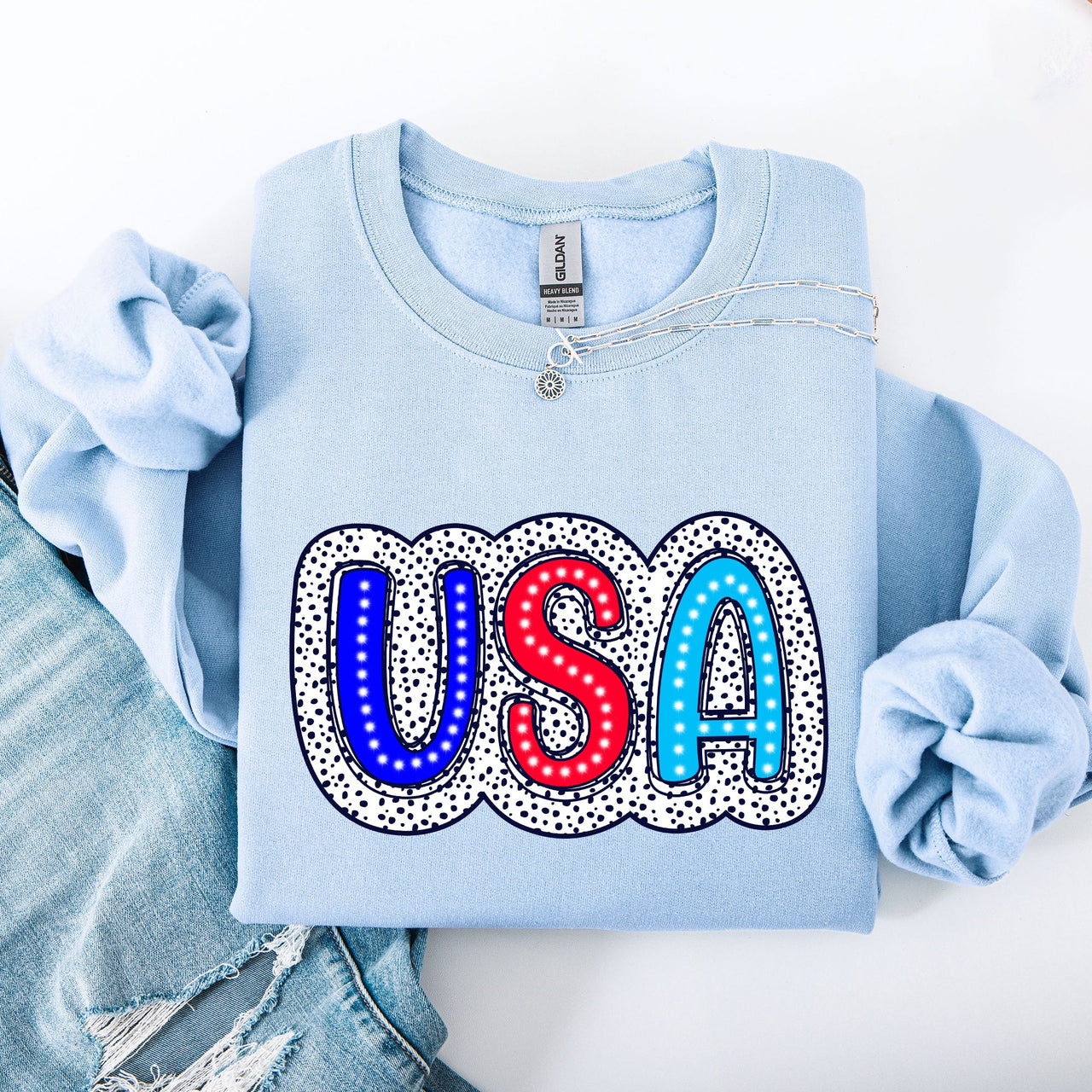USA Dalmatian Print Patriotic Red White Blue 4th of July Celebration American Sweatshirt