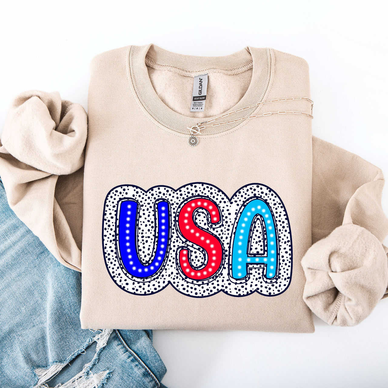 USA Dalmatian Print Patriotic Red White Blue 4th of July Celebration American Sweatshirt