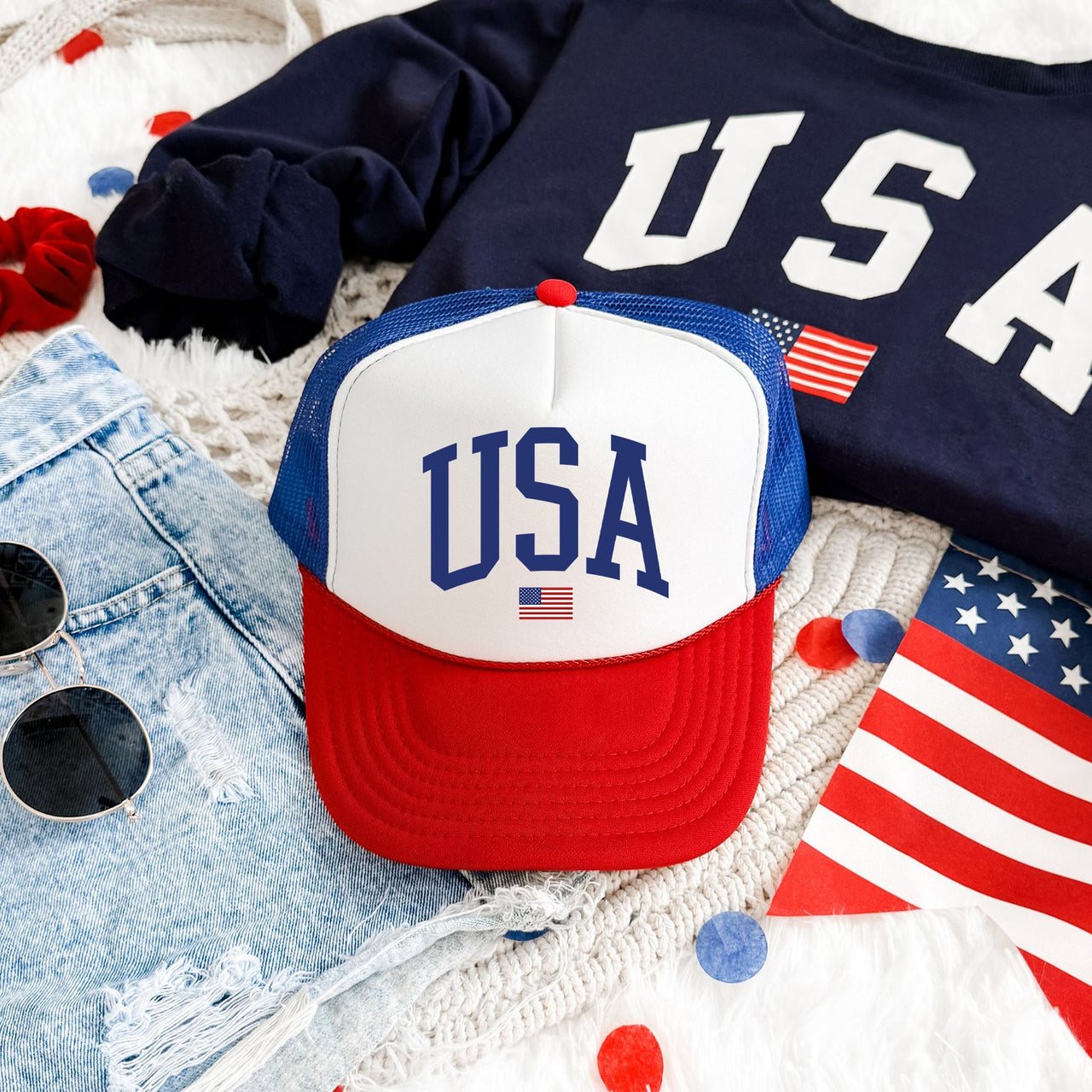 USA Flag Patriotic Stars And Stripes Banner Emblem Edition For Proud Americans Trucker Hat