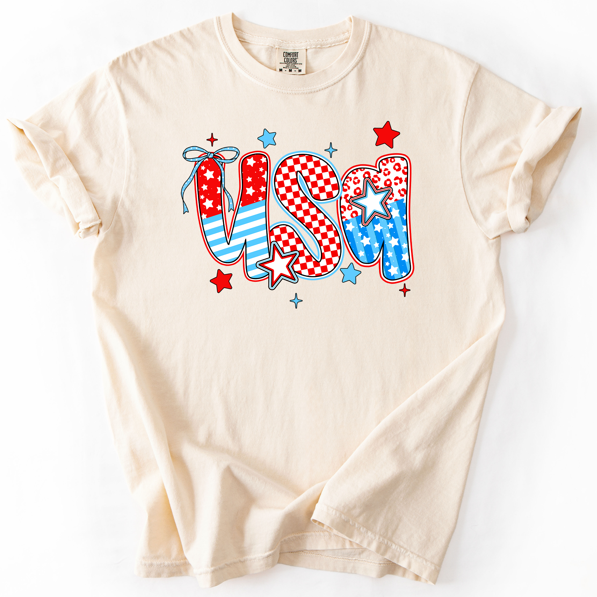 USA Patriotic Patterns Bow Fourth Of July America Design Edition Comfort Colors Tee