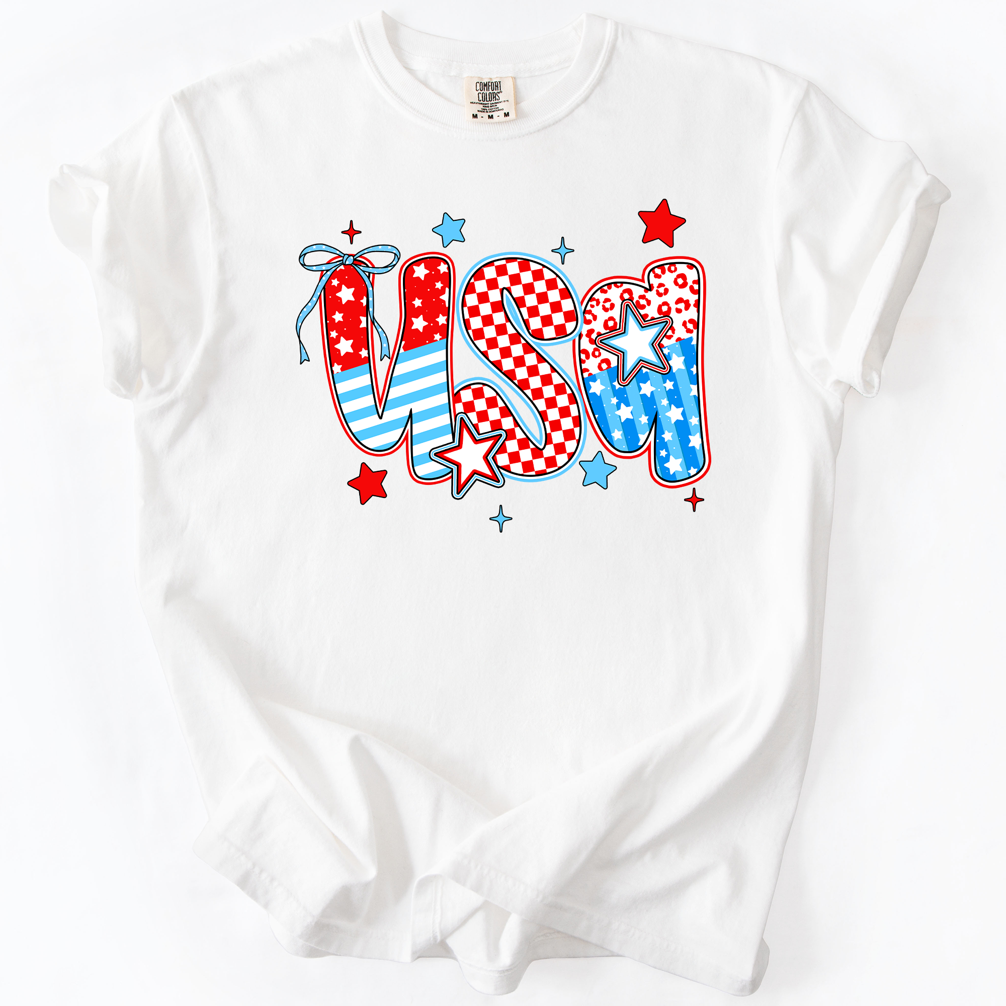 USA Patriotic Patterns Bow Fourth Of July America Design Edition Comfort Colors Tee