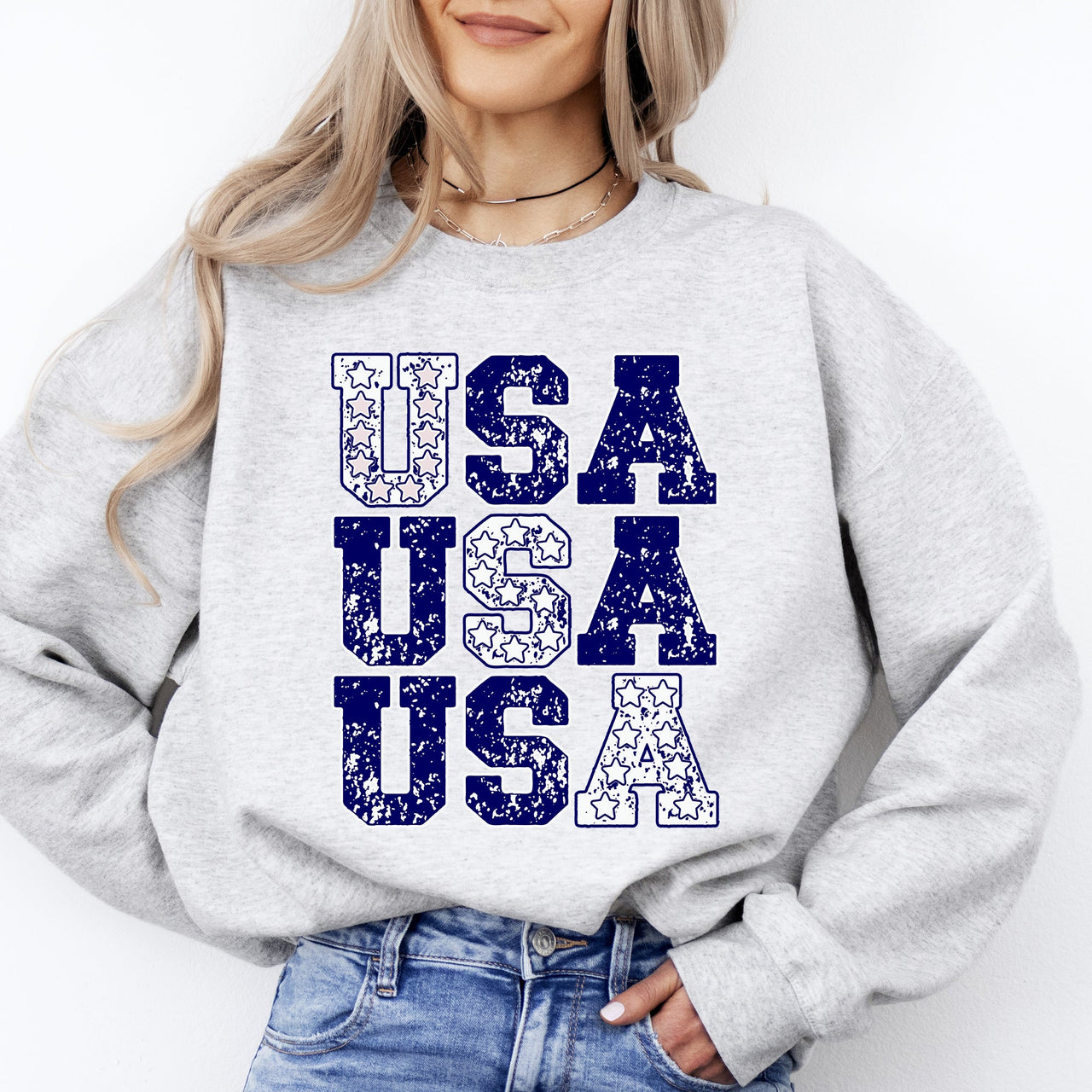 USA Retro Patriotic America Stars Blue 4th of July Independence Day Commemorative Sweatshirt
