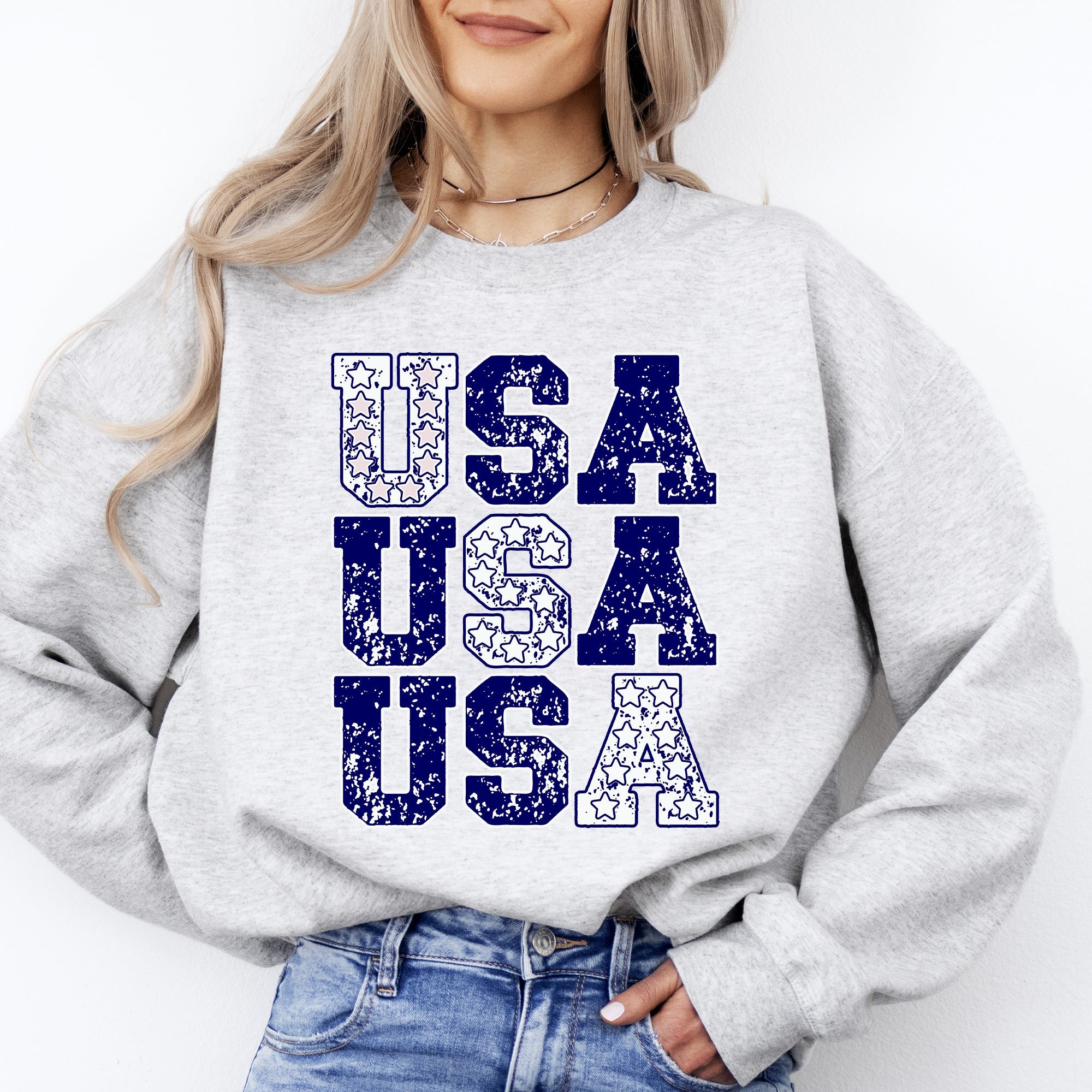 USA Retro Patriotic America Stars Blue 4th of July Independence Day Commemorative Sweatshirt