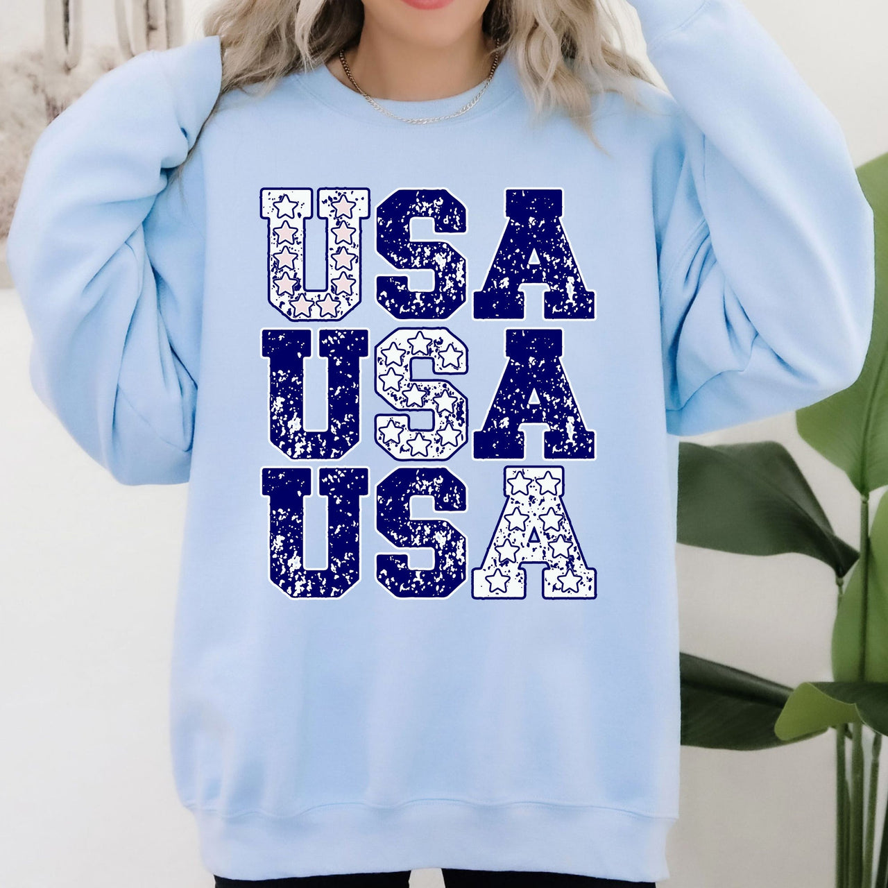 USA Retro Patriotic America Stars Blue 4th of July Independence Day Commemorative Sweatshirt