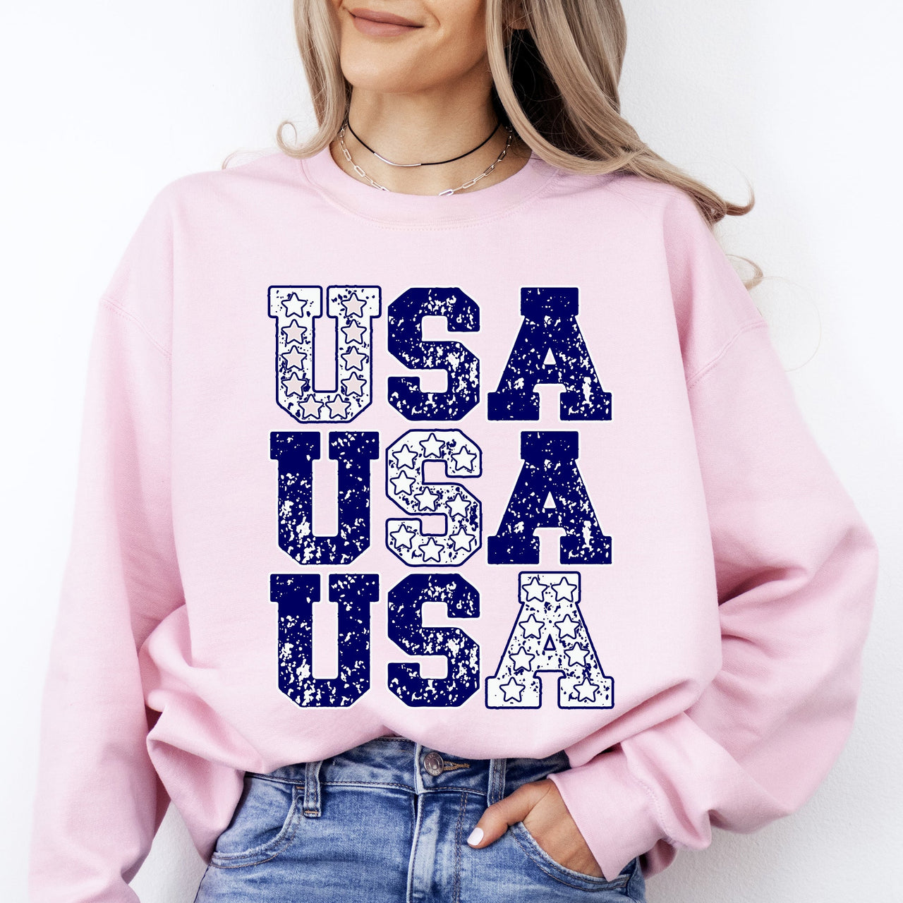 USA Retro Patriotic America Stars Blue 4th of July Independence Day Commemorative Sweatshirt