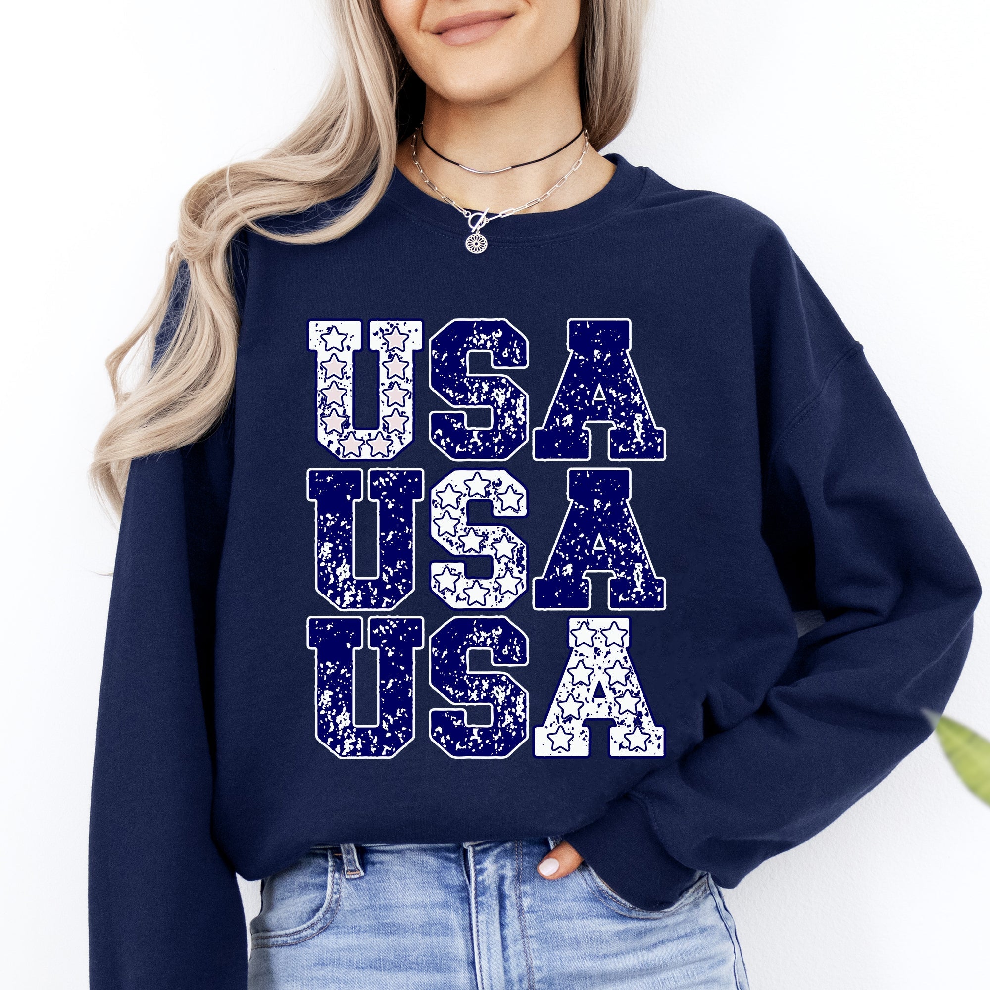 USA Retro Patriotic America Stars Blue 4th of July Independence Day Commemorative Sweatshirt