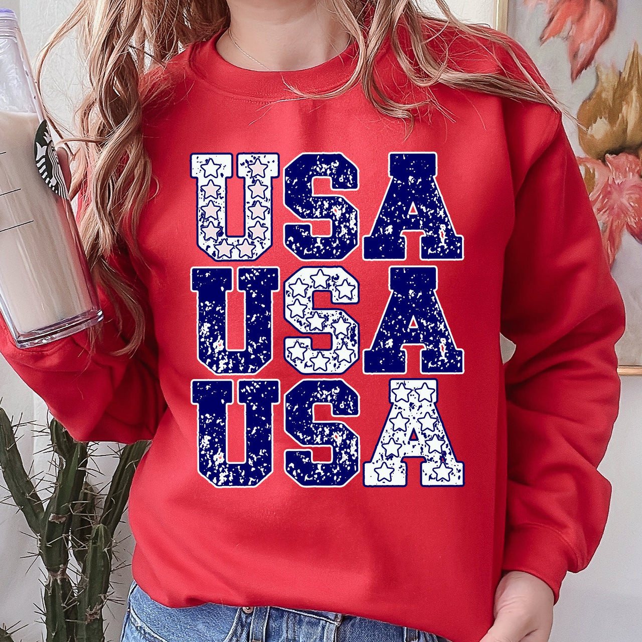 USA Retro Patriotic America Stars Blue 4th of July Independence Day Commemorative Sweatshirt