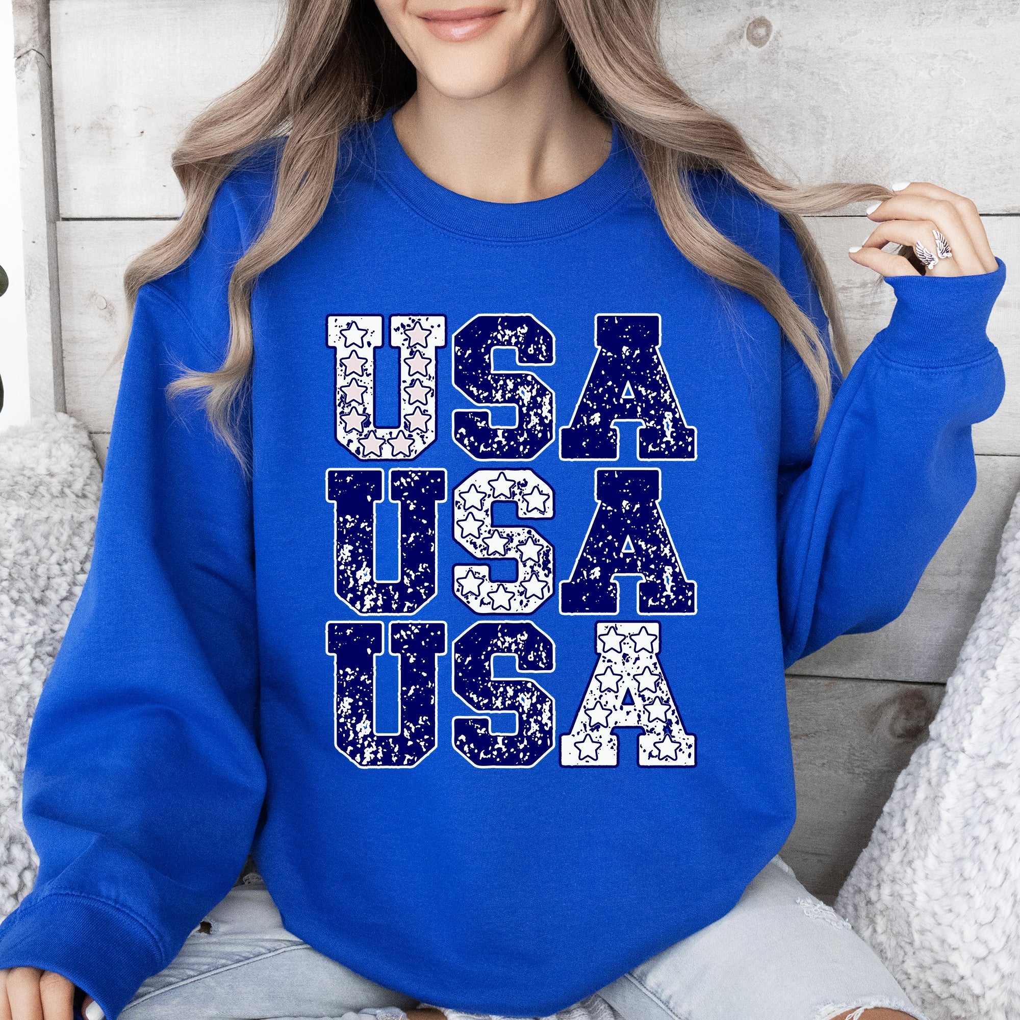 USA Retro Patriotic America Stars Blue 4th of July Independence Day Commemorative Sweatshirt
