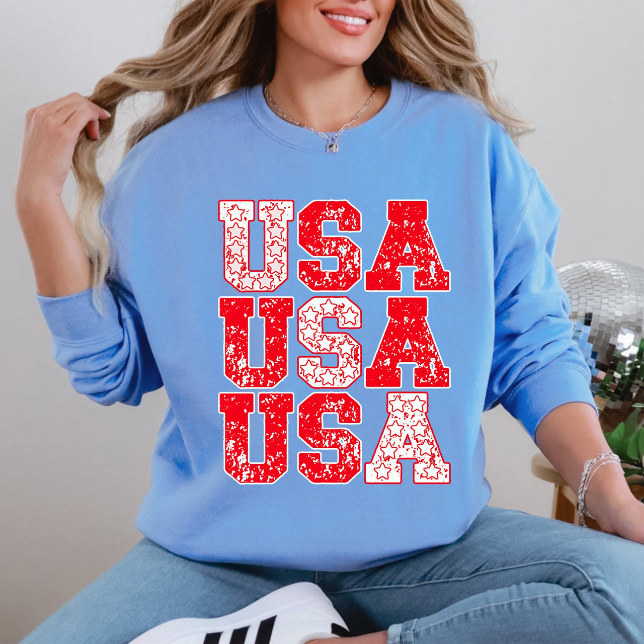 USA Retro Patriotic Stars And Stripes American Flag Theme Festival Edition Sweatshirt