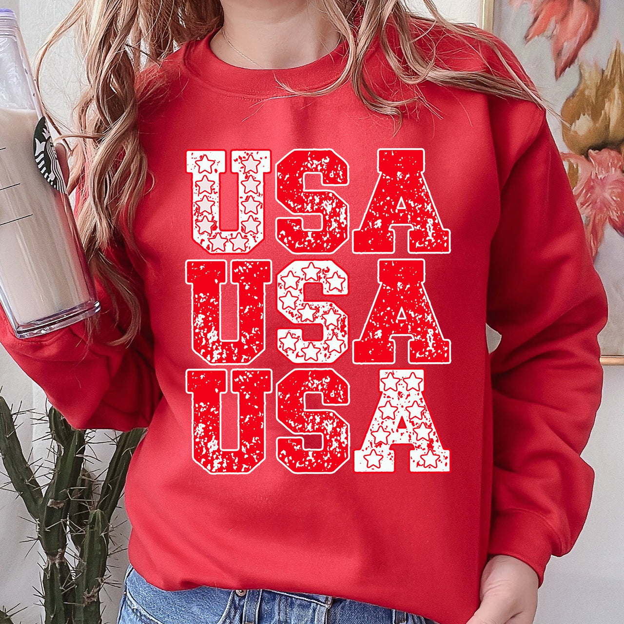 USA Retro Patriotic Stars And Stripes American Flag Theme Festival Edition Sweatshirt