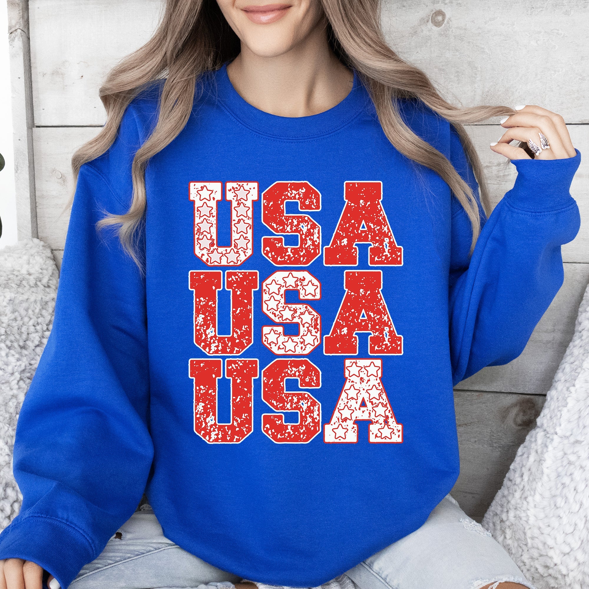 USA Retro Patriotic Stars And Stripes American Flag Theme Festival Edition Sweatshirt