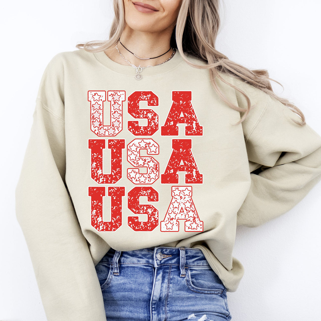 USA Retro Patriotic Stars And Stripes American Flag Theme Festival Edition Sweatshirt
