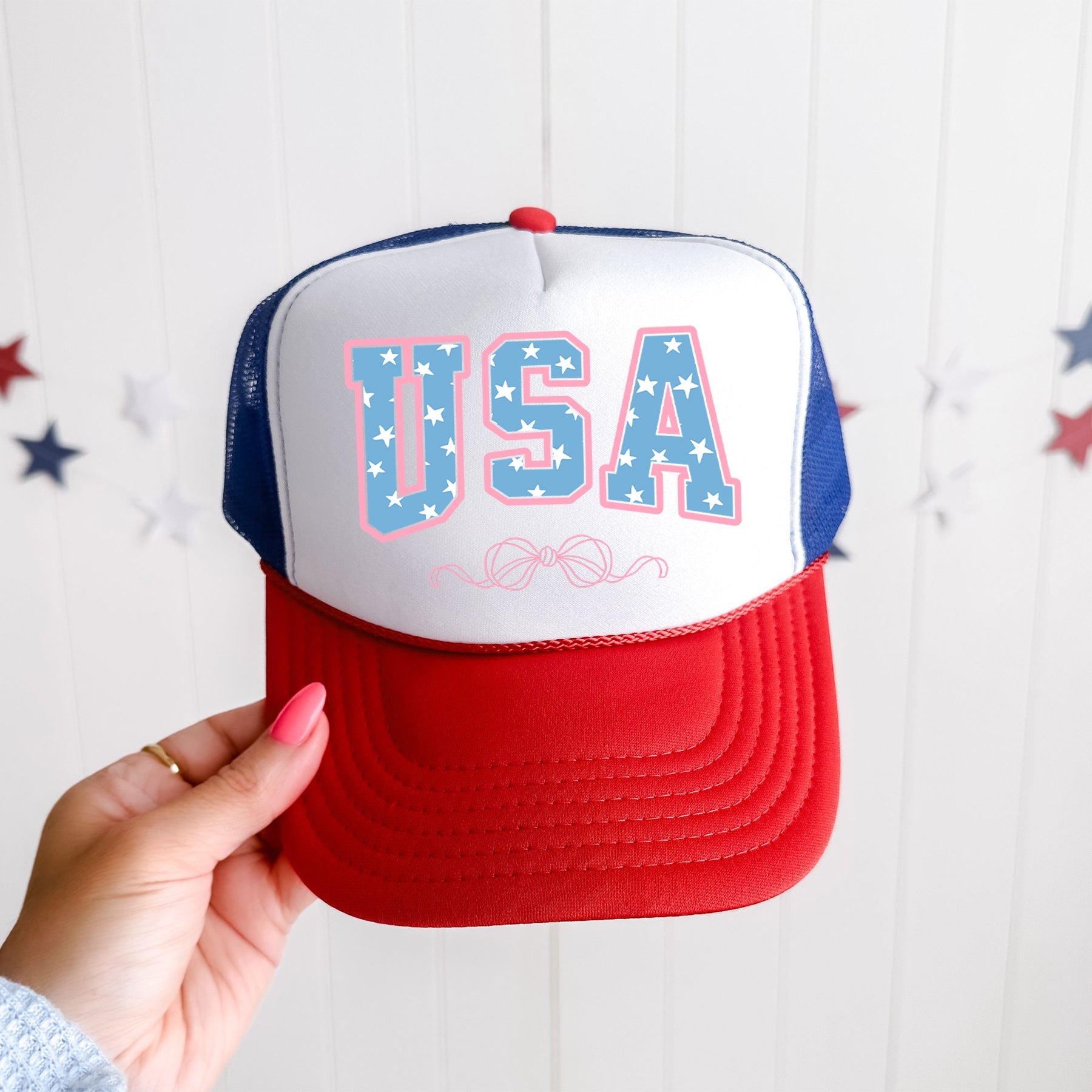 USA Ribbons And Bows Coquette Patriotic Design Deluxe Edition Snapback Trucker Hat