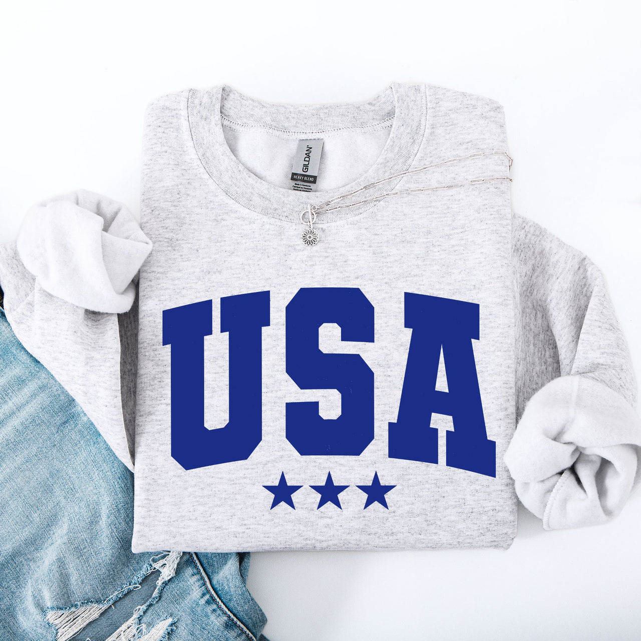 USA Stars Retro Patriotic America 4th of July Red White and Blue Vintage Distressed Sweatshirt