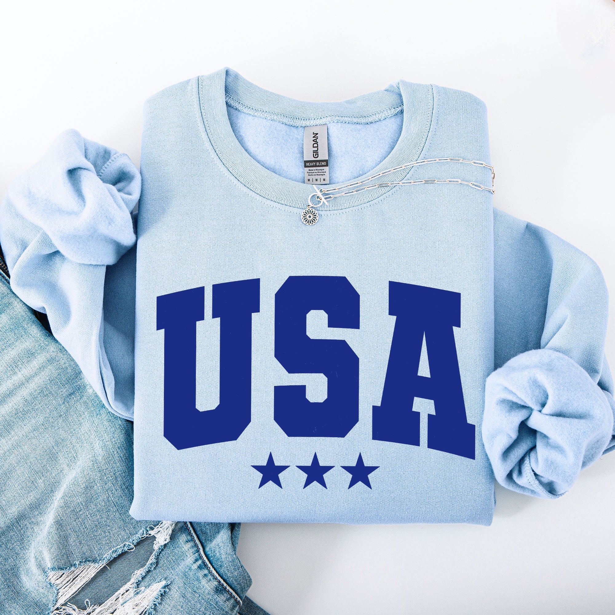 USA Stars Retro Patriotic America 4th of July Red White and Blue Vintage Distressed Sweatshirt