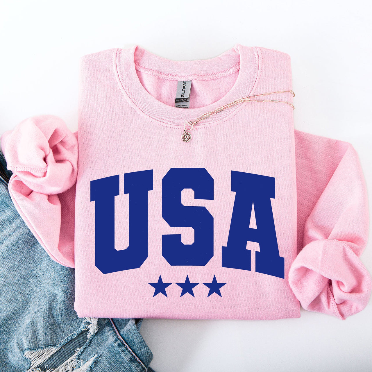 USA Stars Retro Patriotic America 4th of July Red White and Blue Vintage Distressed Sweatshirt