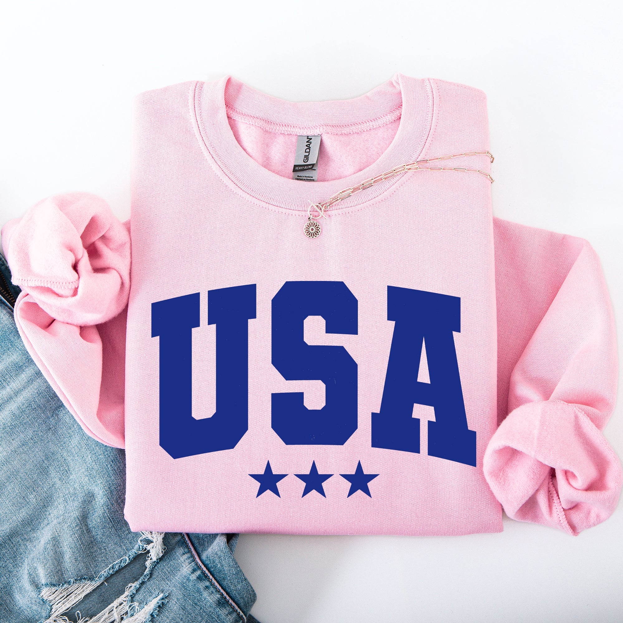 USA Stars Retro Patriotic America 4th of July Red White and Blue Vintage Distressed Sweatshirt