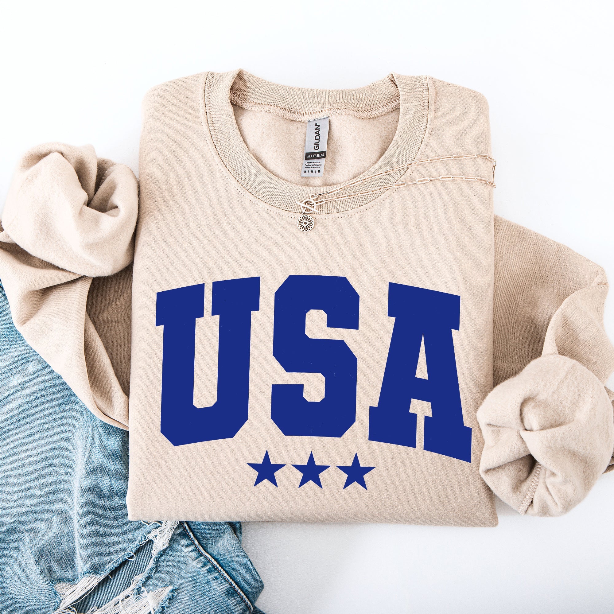 USA Stars Retro Patriotic America 4th of July Red White and Blue Vintage Distressed Sweatshirt