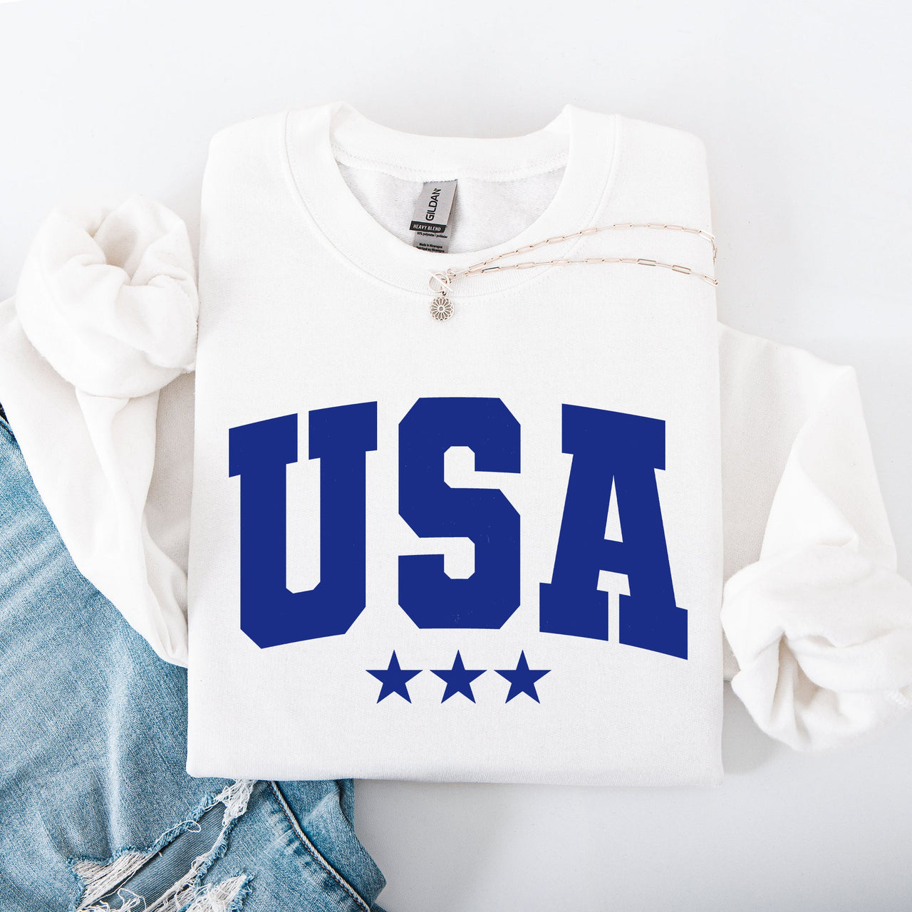 USA Stars Retro Patriotic America 4th of July Red White and Blue Vintage Distressed Sweatshirt