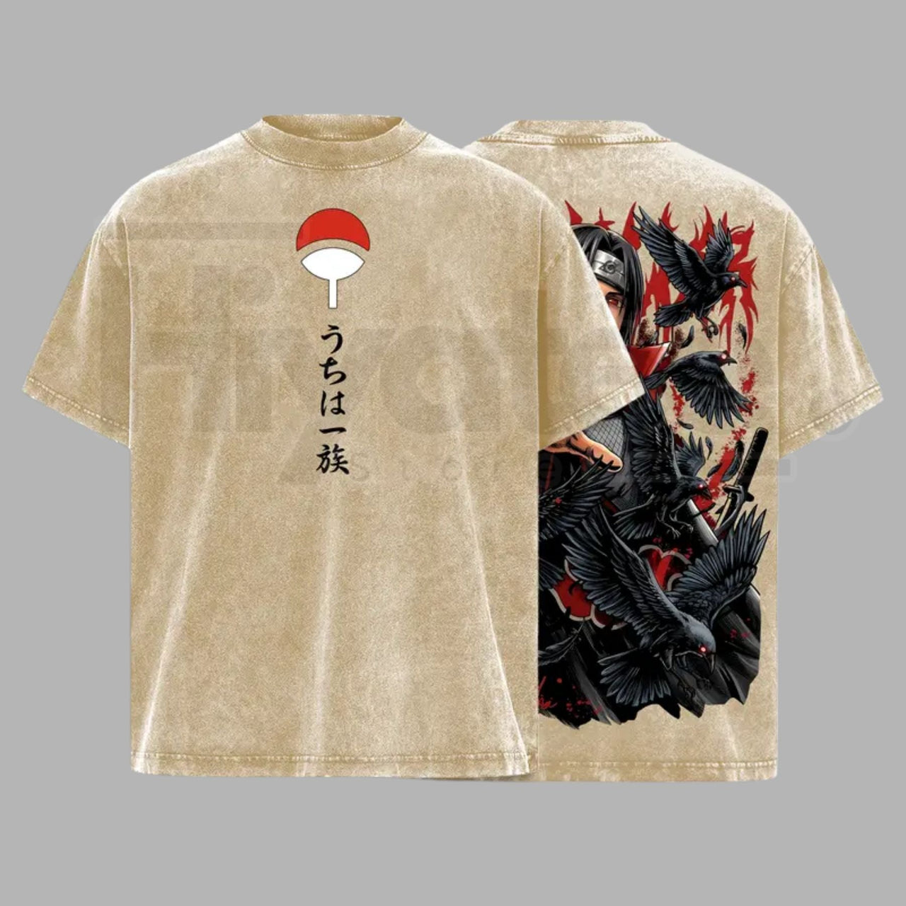 Uchiha Clan Slayer Vintage Washed T-Shirt – Dark Ninja Illusion Oversized Graphic Tee