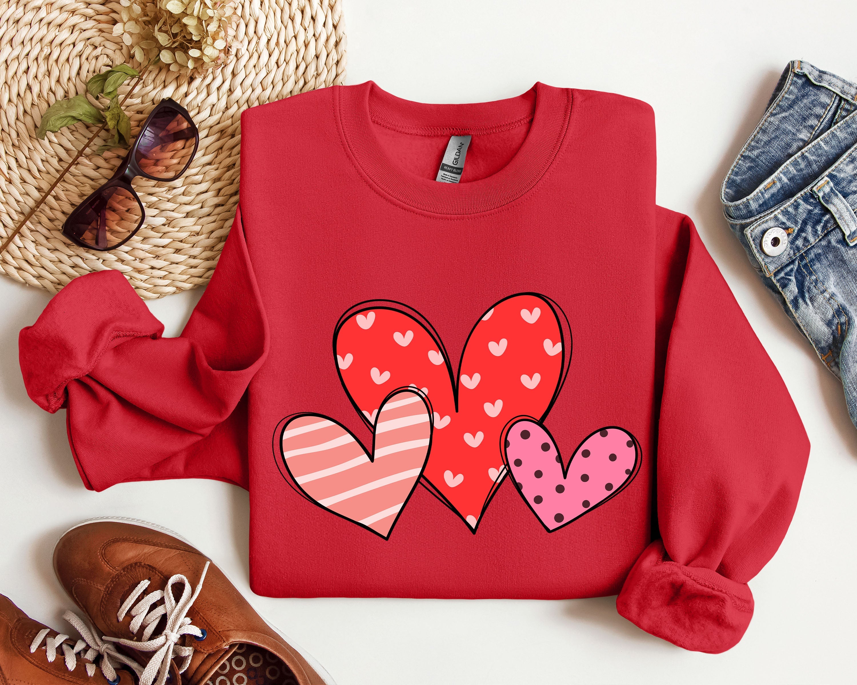 Retro Hearts Set Vintage Valentine's Day Nostalgic Heart Garland And Cupid Motif Sweatshirt
