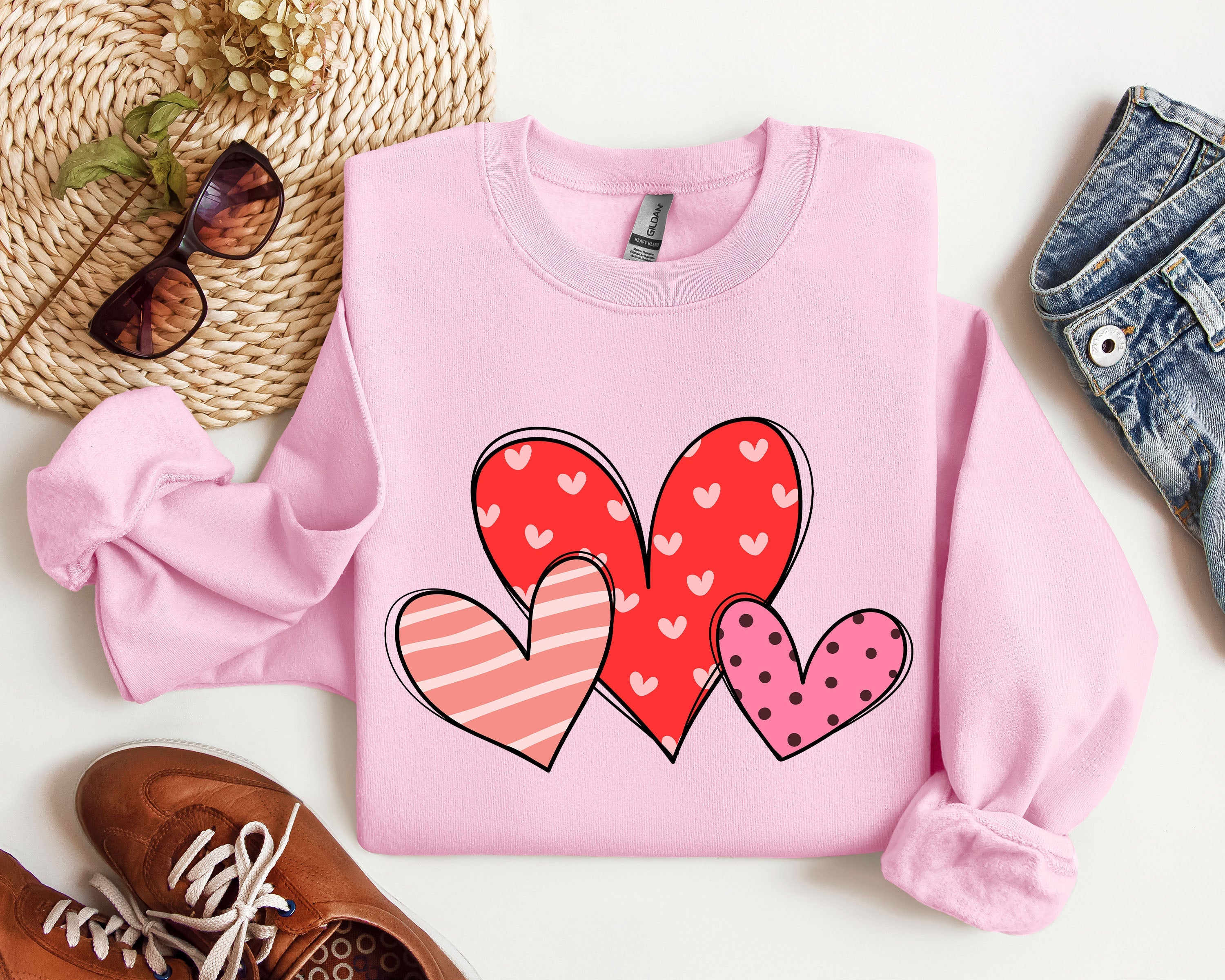 Retro Hearts Set Vintage Valentine's Day Nostalgic Heart Garland And Cupid Motif Sweatshirt