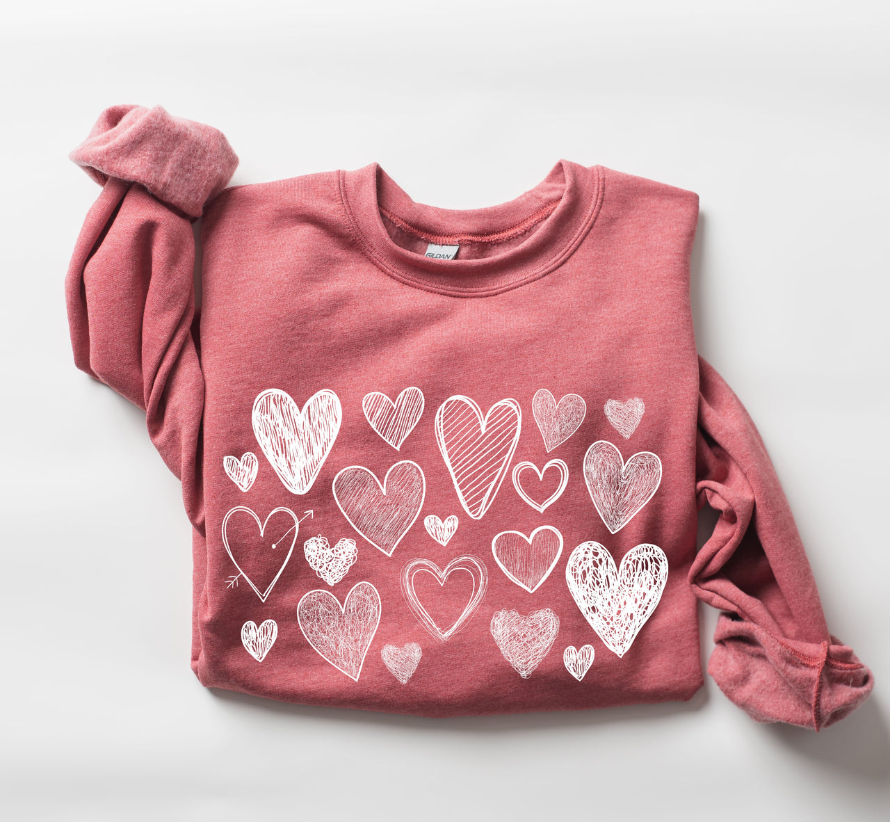 Mini Retro Hearts Vintage Valentine's Day Cozy Soft Fleece Warm Relaxed Fit Sweatshirt