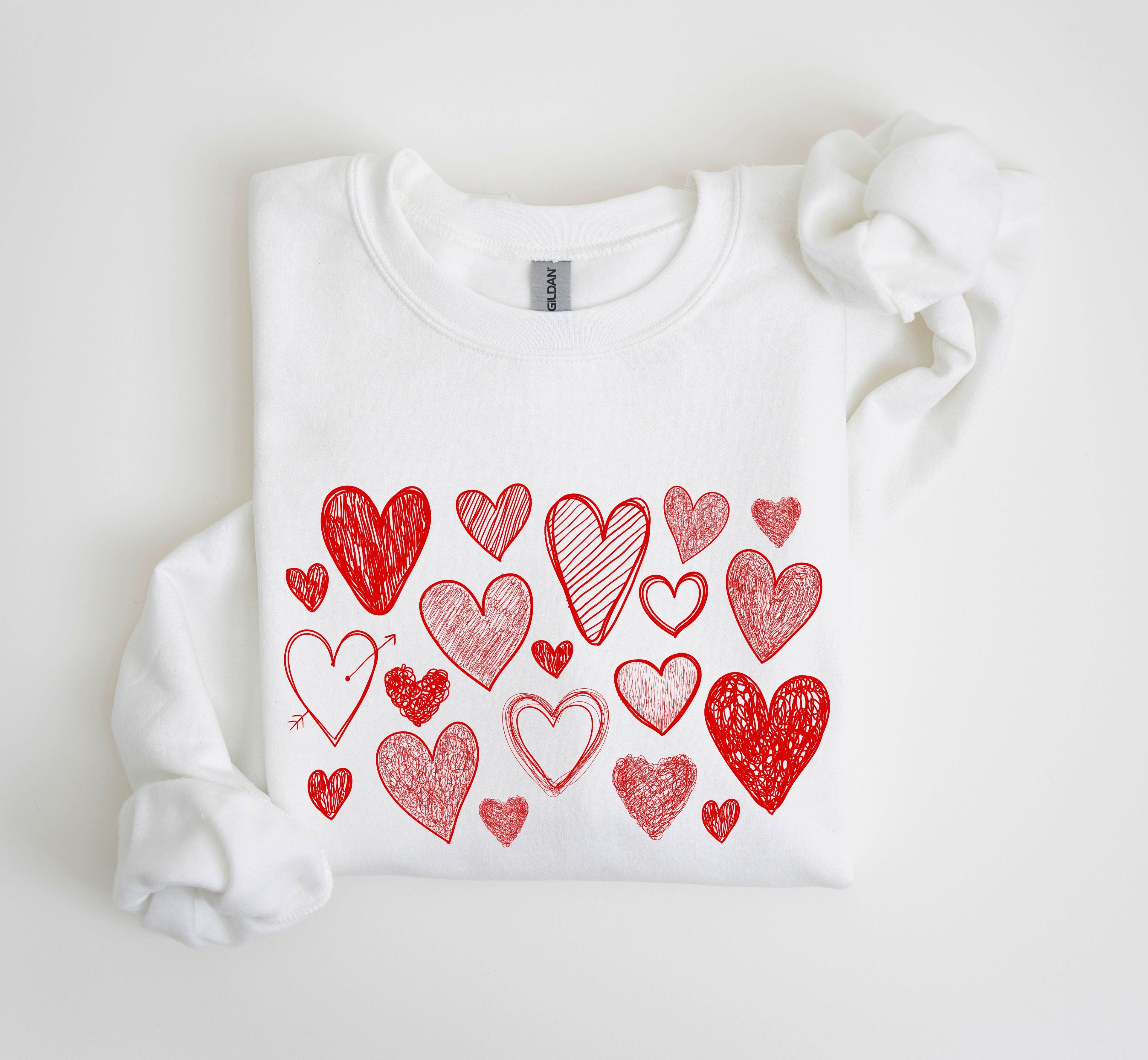 Mini Retro Hearts Vintage Valentine's Day Cozy Soft Fleece Warm Relaxed Fit Sweatshirt