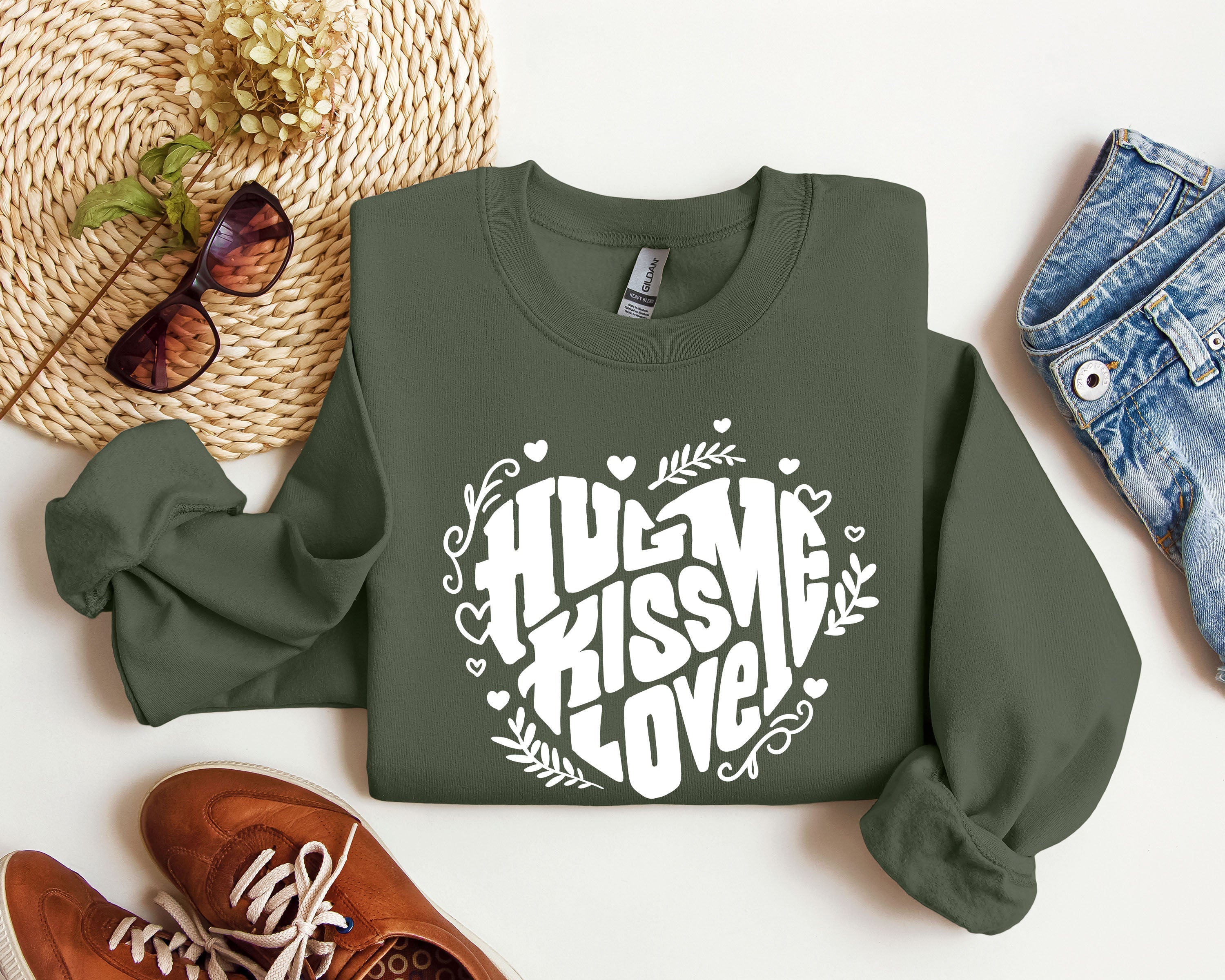 Hug Me Kiss Me Love Me Vintage Valentines Day Cozy Romance Heartfelt Edition Sweatshirt