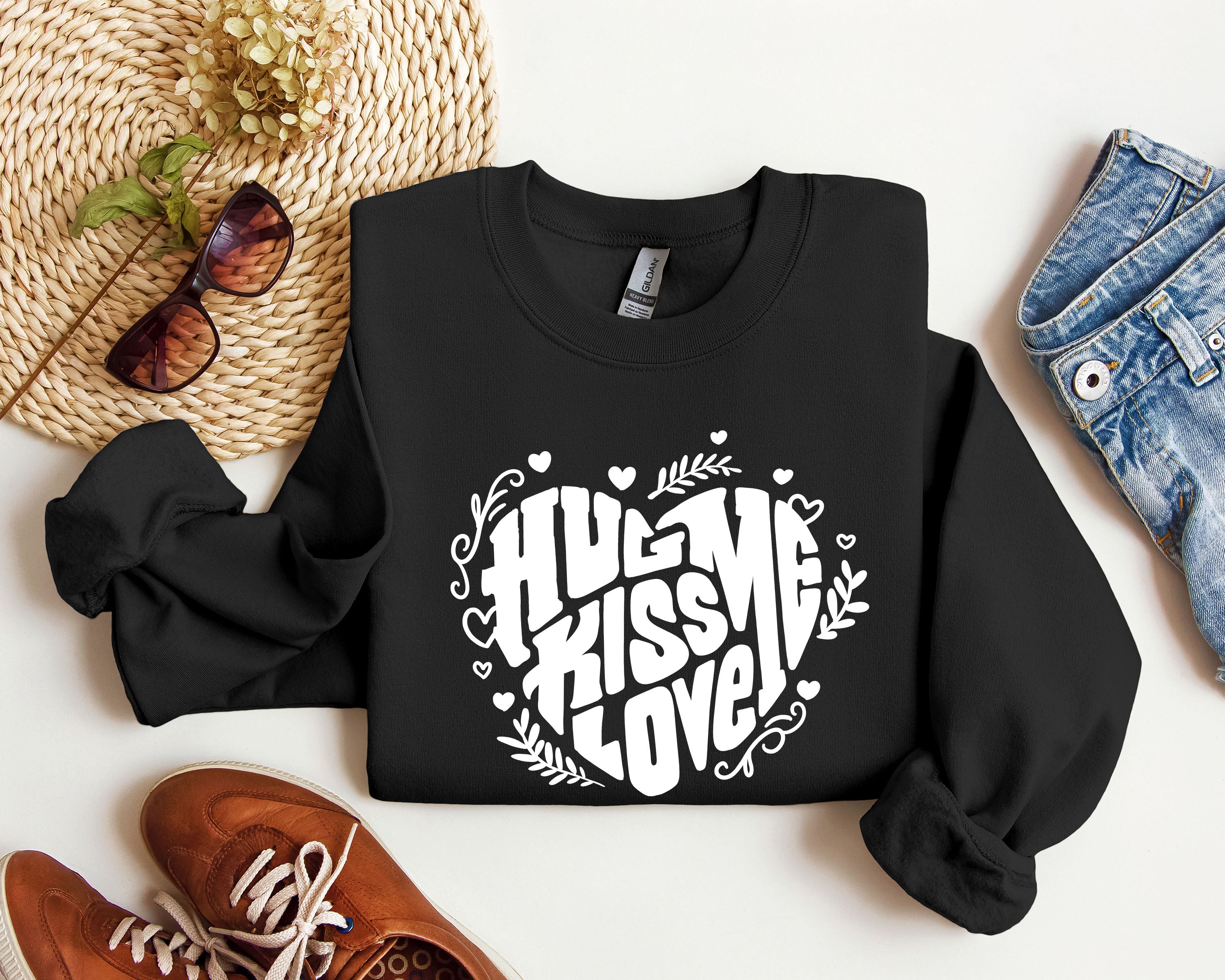 Hug Me Kiss Me Love Me Vintage Valentines Day Cozy Romance Heartfelt Edition Sweatshirt