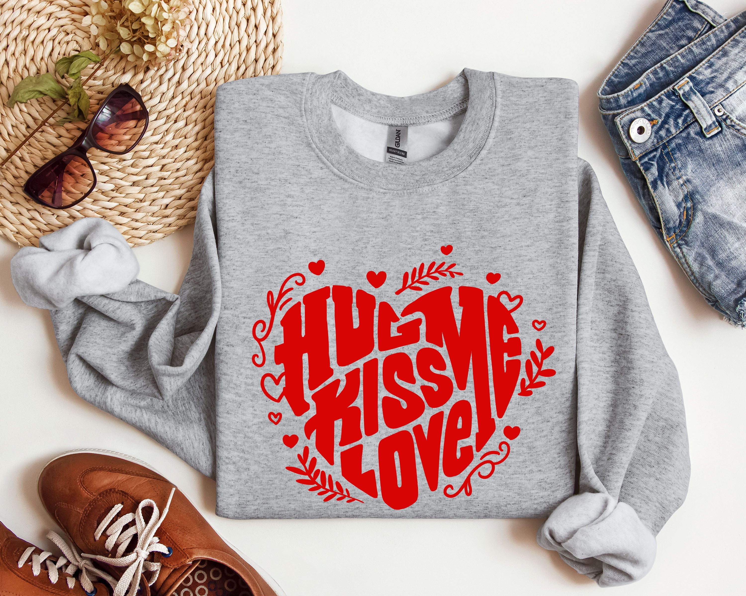Hug Me Kiss Me Love Me Vintage Valentines Day Cozy Romance Heartfelt Edition Sweatshirt