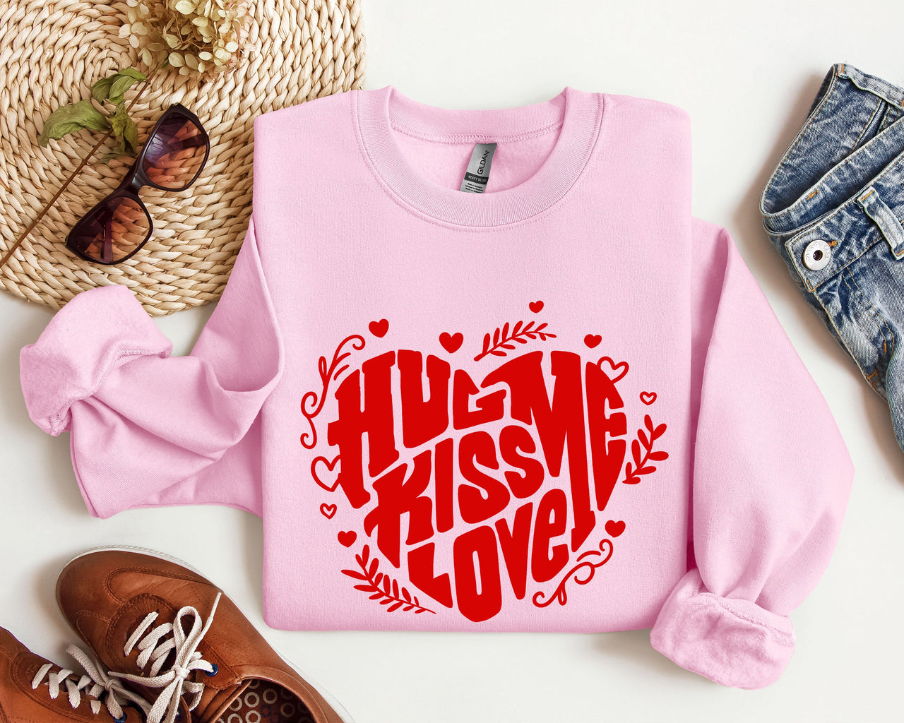Hug Me Kiss Me Love Me Vintage Valentines Day Cozy Romance Heartfelt Edition Sweatshirt