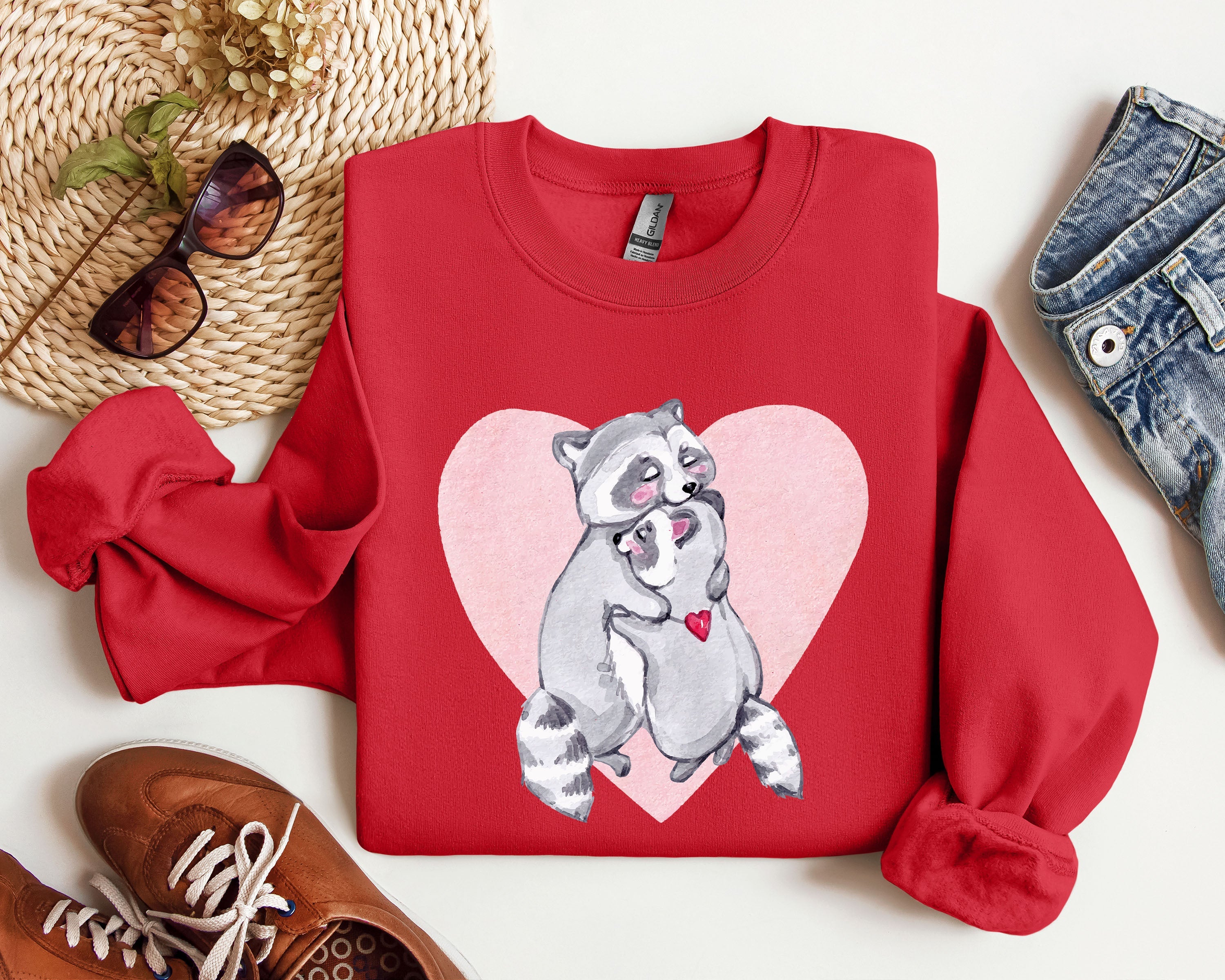 Retro Raccoon Lovers Vintage Valentine's Day Graphic Cozy Soft Fleece Edition Sweatshirt