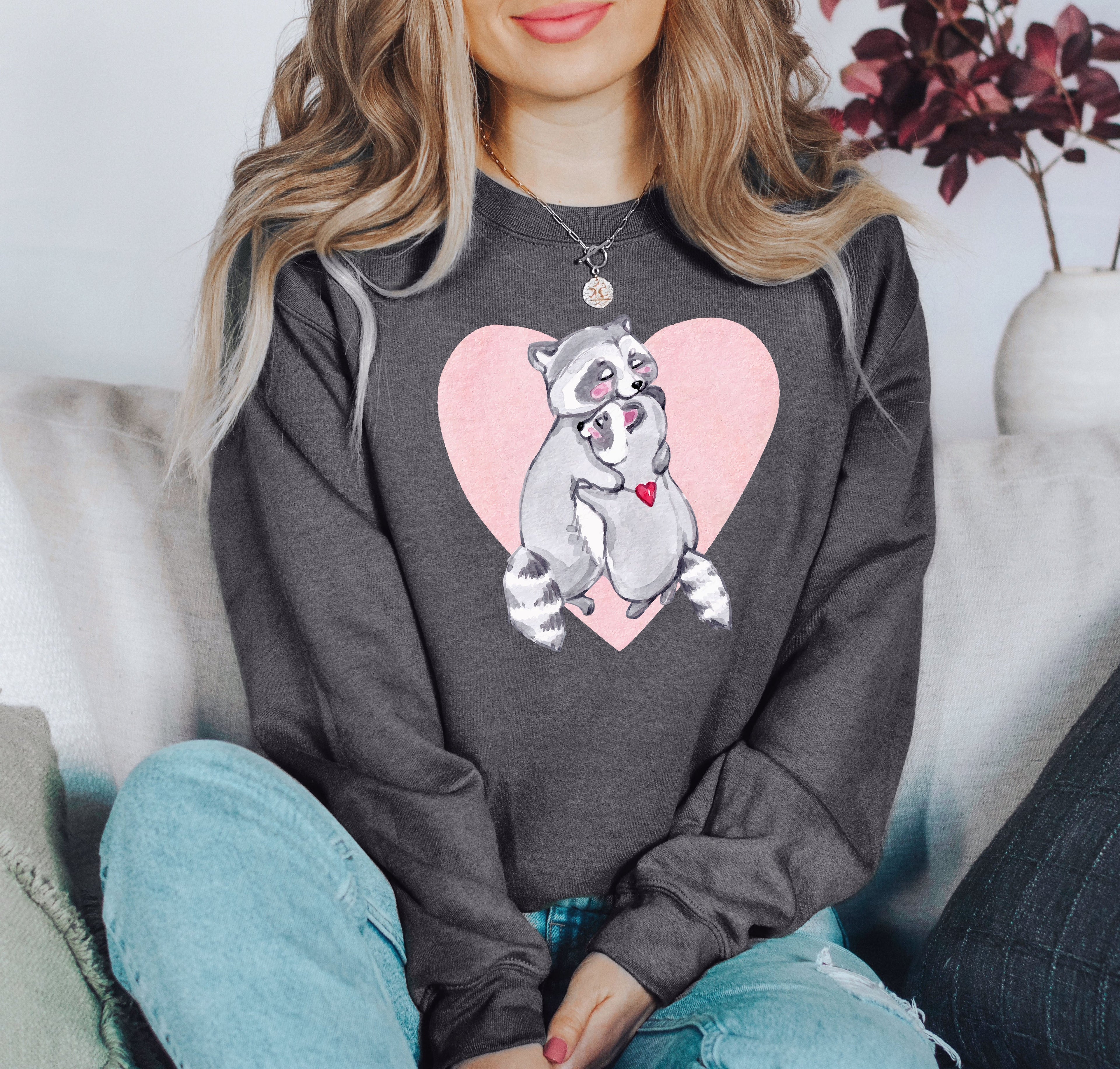 Retro Raccoon Lovers Vintage Valentine's Day Graphic Cozy Soft Fleece Edition Sweatshirt