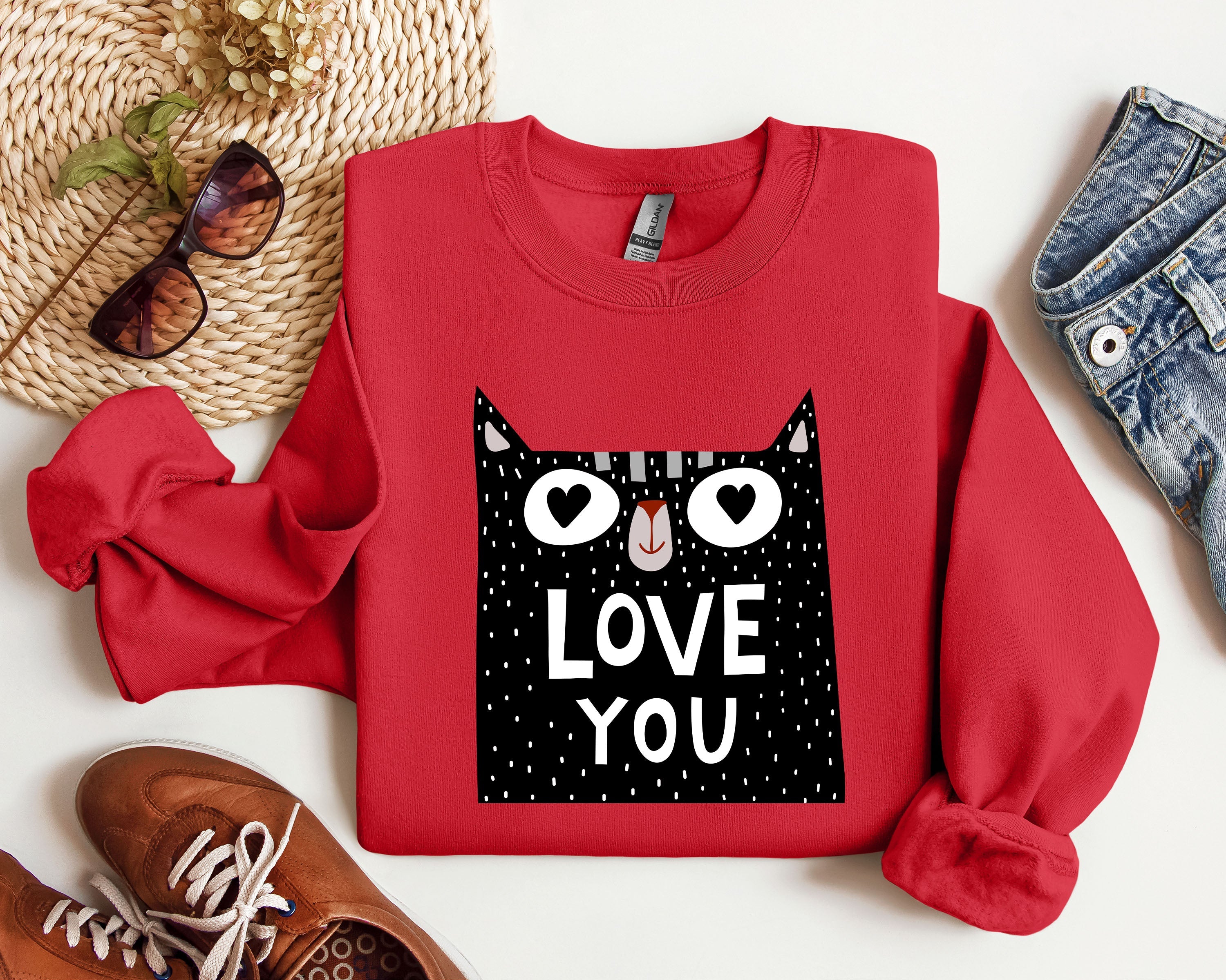 Retro Mini Cat Vintage Valentine's Day Extra Soft Cozy Fleece For Cat Lovers Graphic Sweatshirt