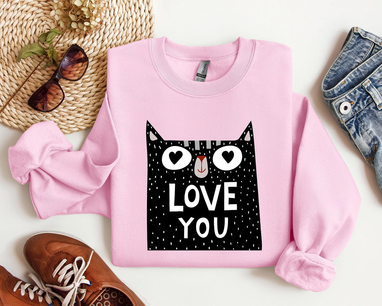 Retro Mini Cat Vintage Valentine's Day Extra Soft Cozy Fleece For Cat Lovers Graphic Sweatshirt