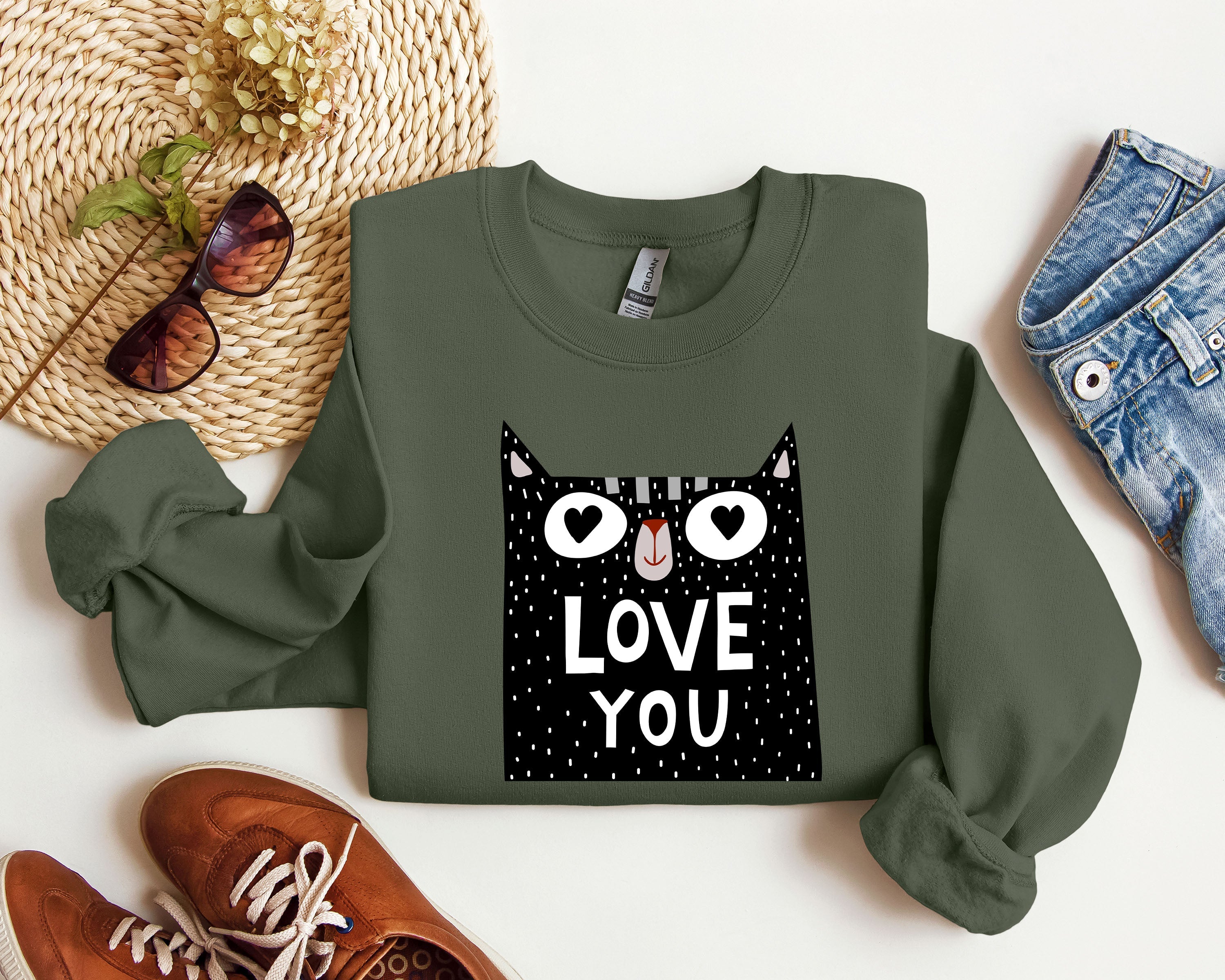 Retro Mini Cat Vintage Valentine's Day Extra Soft Cozy Fleece For Cat Lovers Graphic Sweatshirt