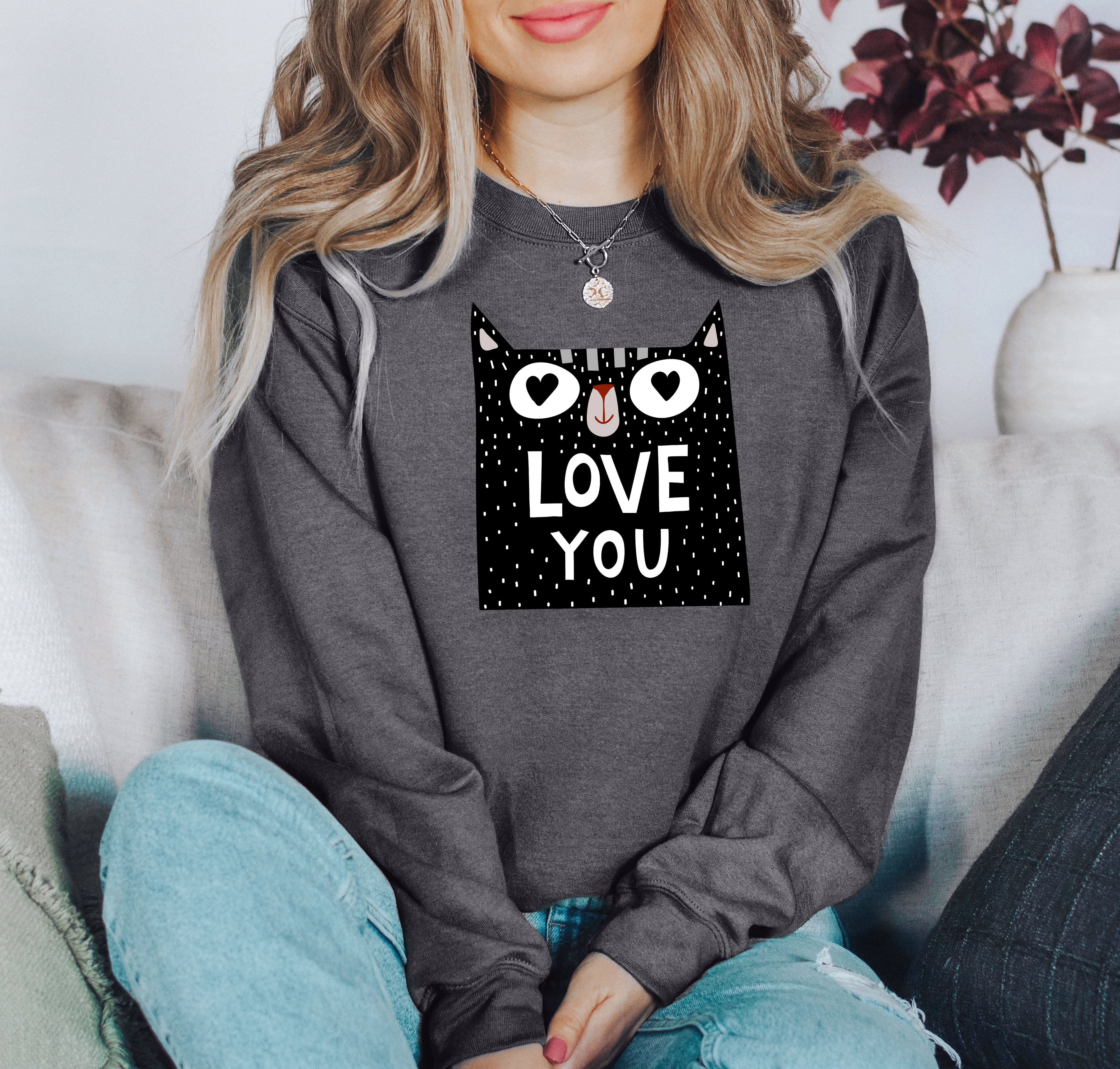 Retro Mini Cat Vintage Valentine's Day Extra Soft Cozy Fleece For Cat Lovers Graphic Sweatshirt