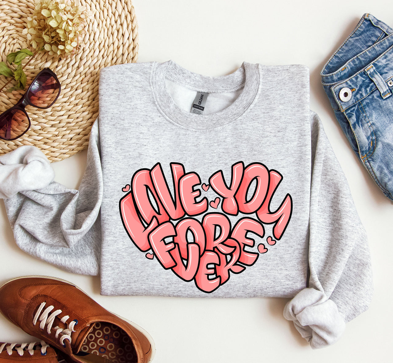 Retro I Love You Forever Vintage Valentines Day Nostalgic Romance Theme Edition Sweatshirt