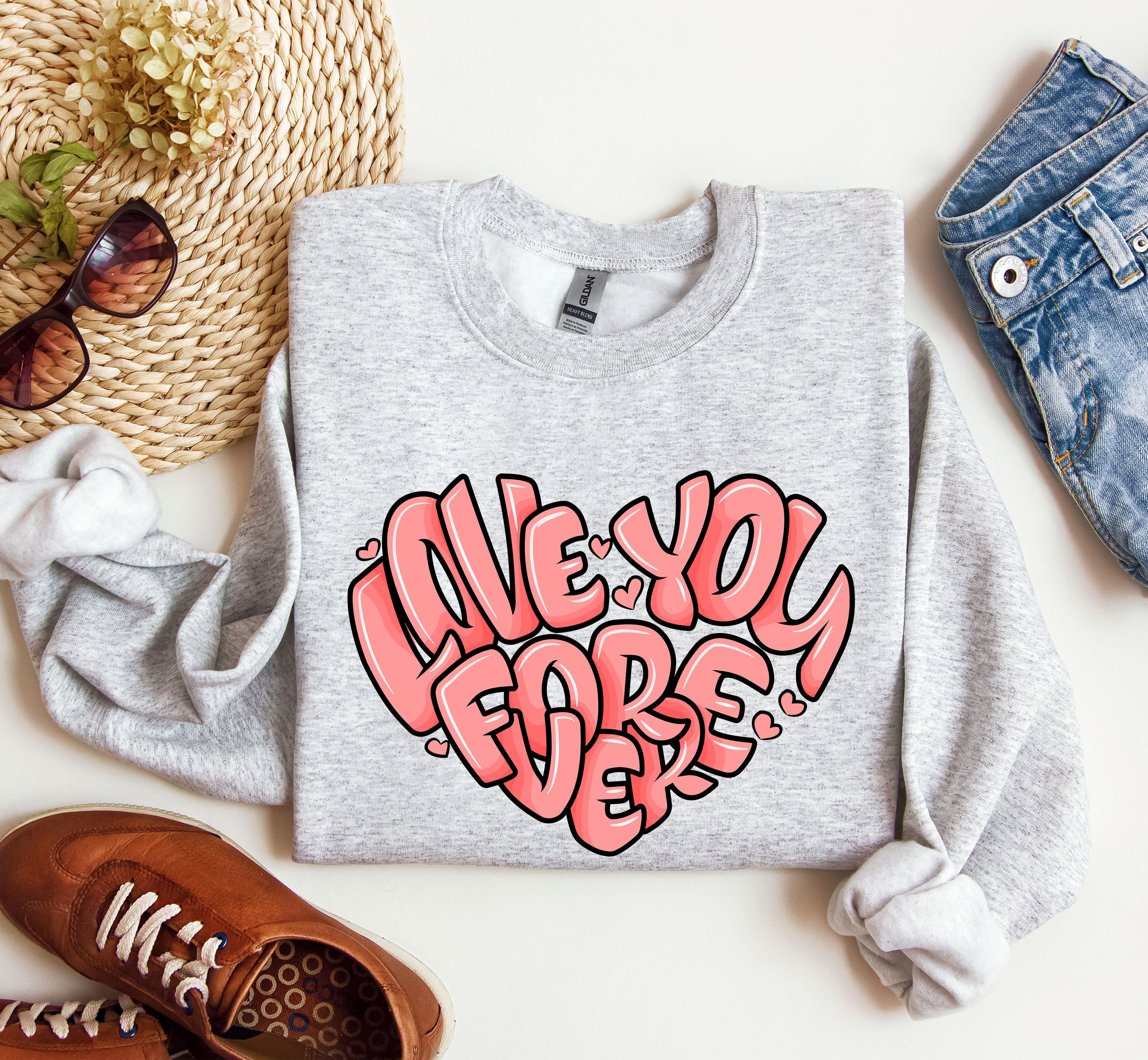 Retro I Love You Forever Vintage Valentines Day Nostalgic Romance Theme Edition Sweatshirt