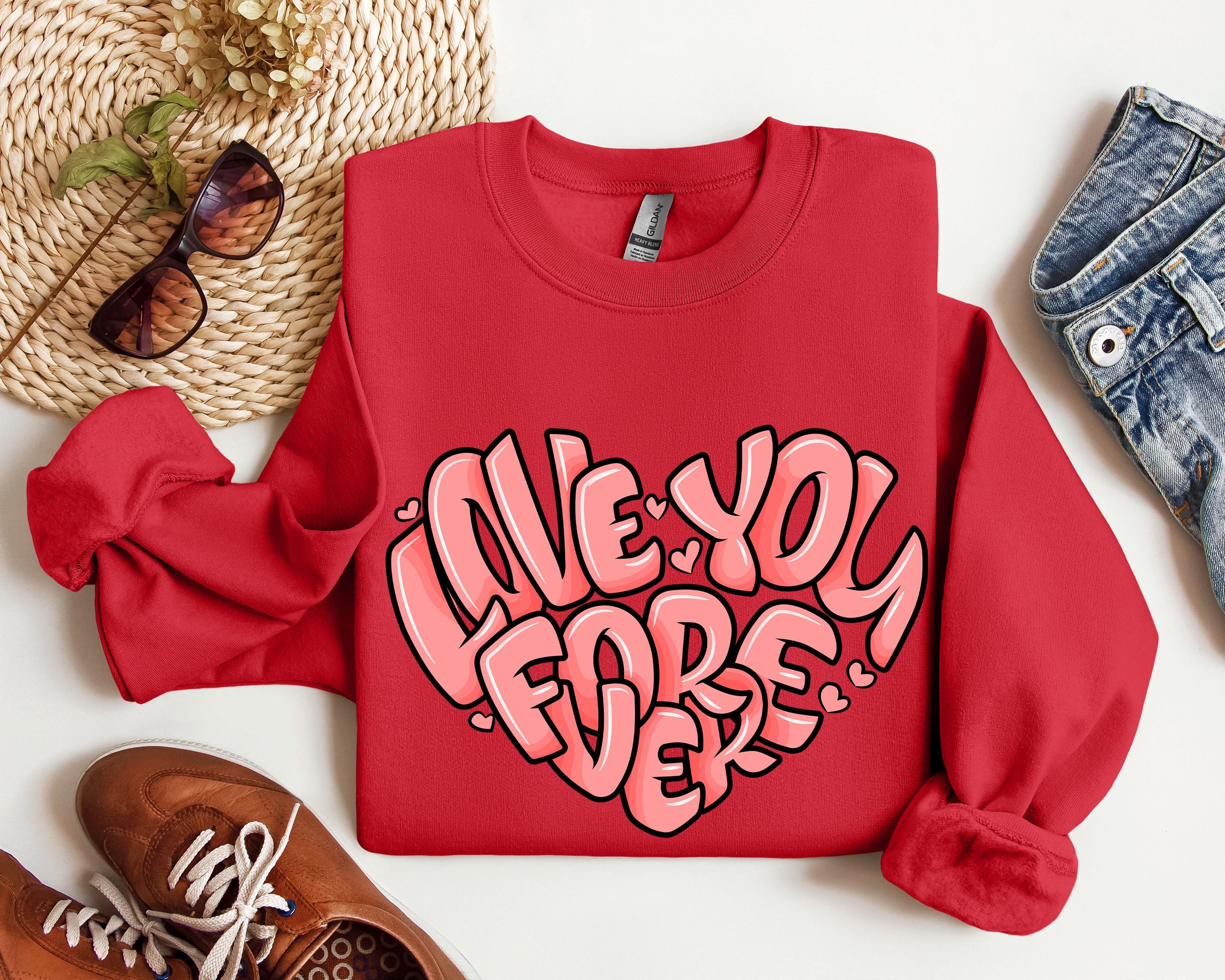 Retro I Love You Forever Vintage Valentines Day Nostalgic Romance Theme Edition Sweatshirt