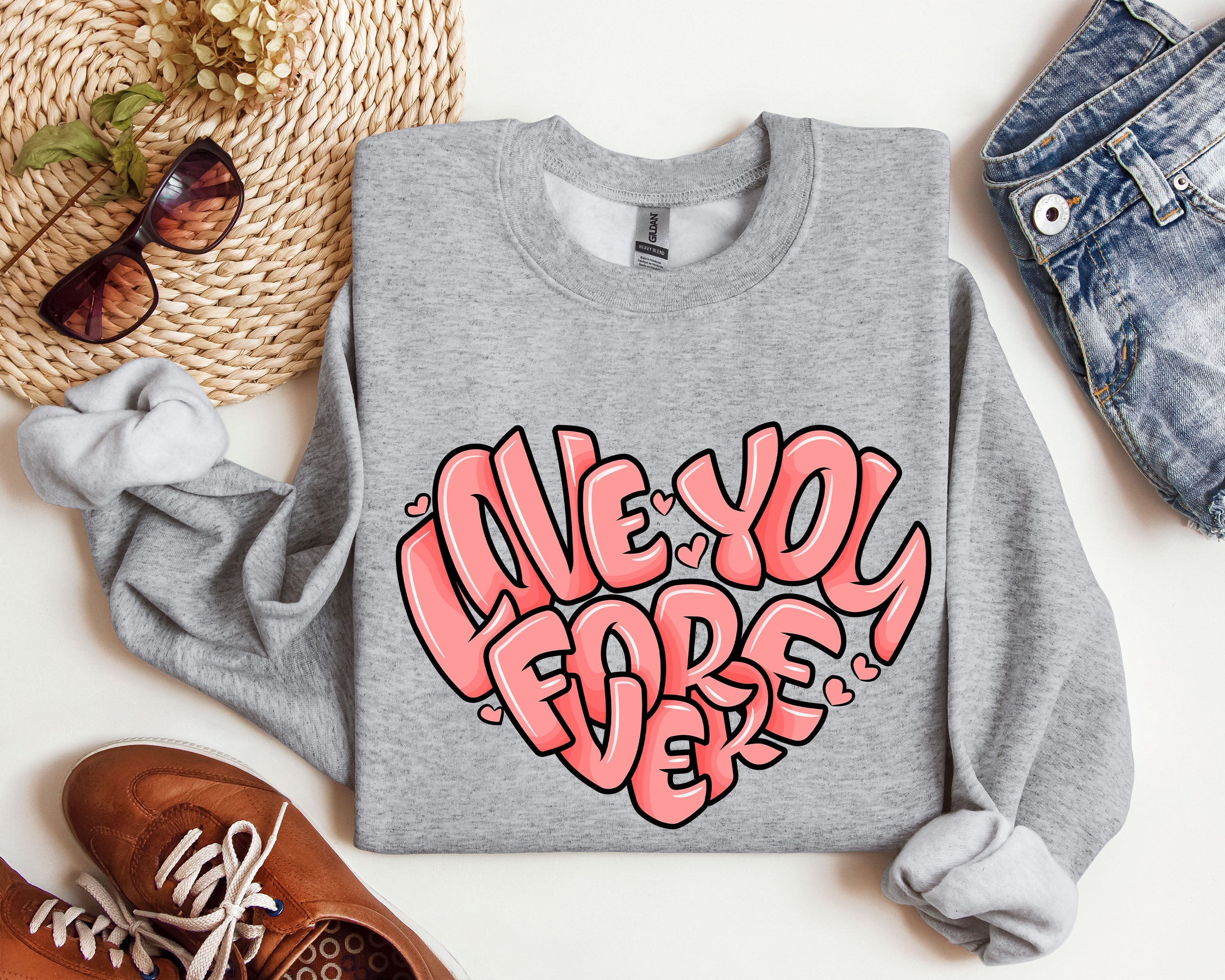 Retro I Love You Forever Vintage Valentines Day Nostalgic Romance Theme Edition Sweatshirt