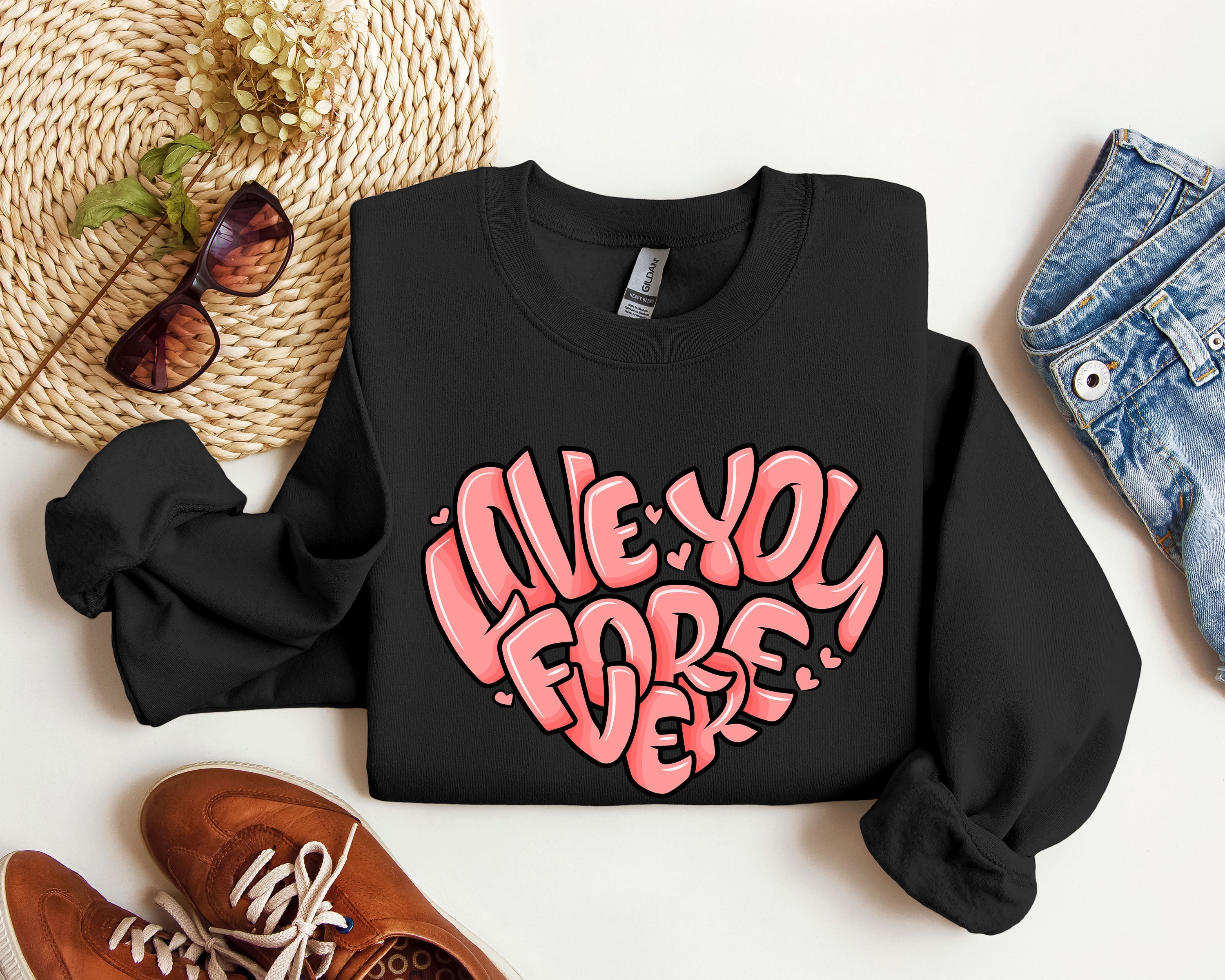 Retro I Love You Forever Vintage Valentines Day Nostalgic Romance Theme Edition Sweatshirt