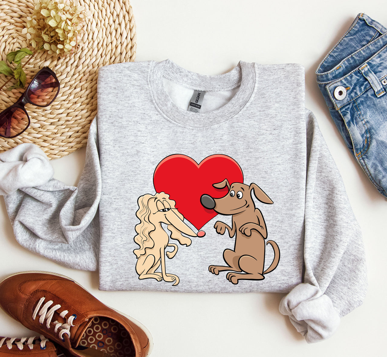 Retro Dog Lovers Vintage Valentine's Day Theme Premium Cozy Fleece Graphic Sweatshirt