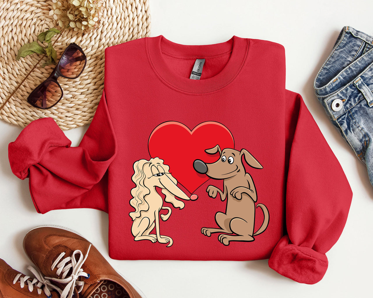 Retro Dog Lovers Vintage Valentine's Day Theme Premium Cozy Fleece Graphic Sweatshirt