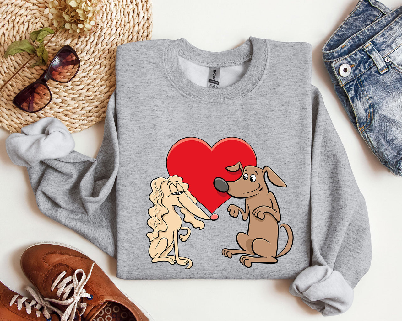 Retro Dog Lovers Vintage Valentine's Day Theme Premium Cozy Fleece Graphic Sweatshirt