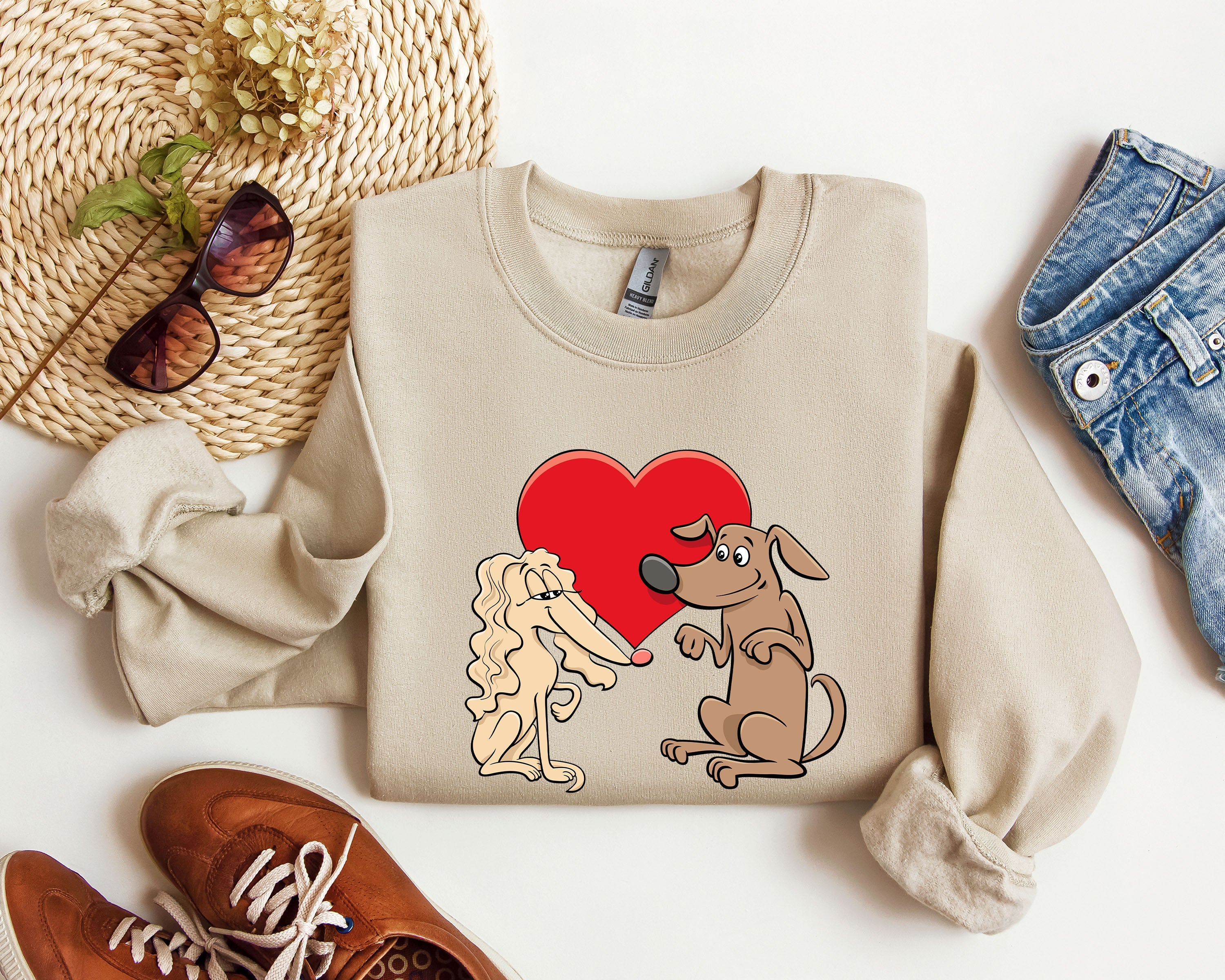 Retro Dog Lovers Vintage Valentine's Day Theme Premium Cozy Fleece Graphic Sweatshirt