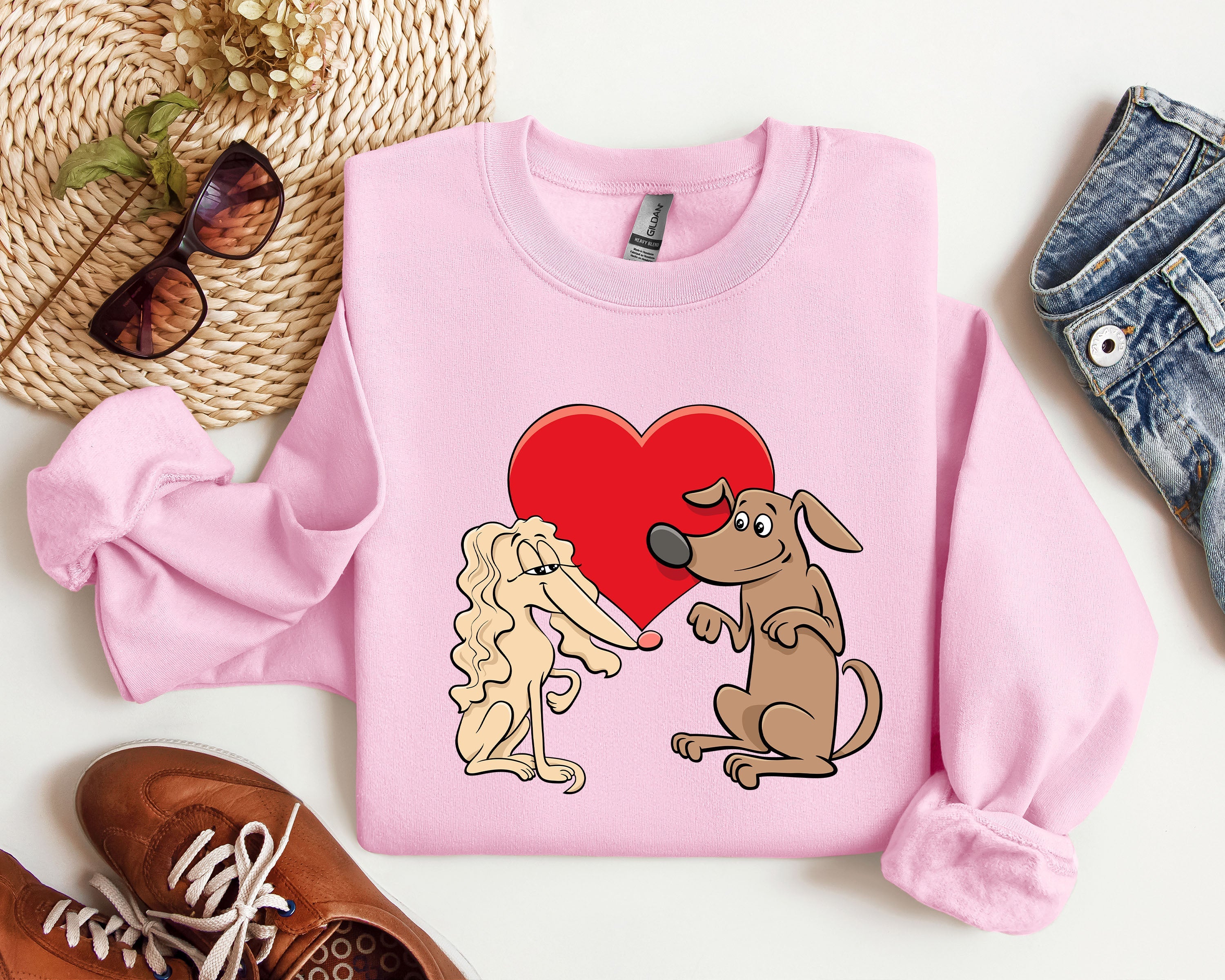 Retro Dog Lovers Vintage Valentine's Day Theme Premium Cozy Fleece Graphic Sweatshirt