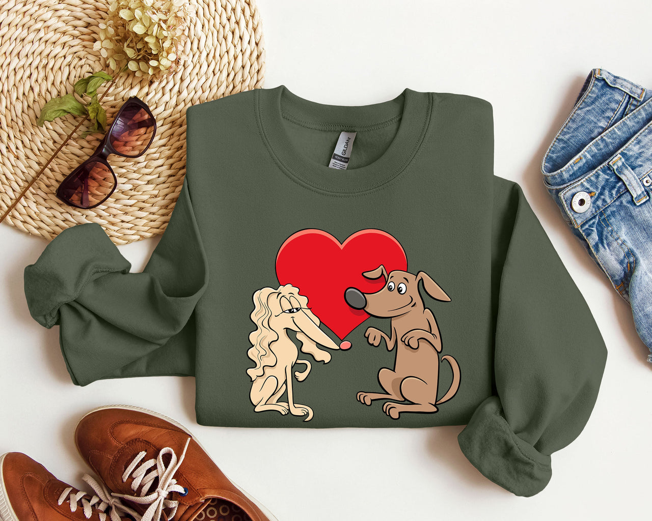 Retro Dog Lovers Vintage Valentine's Day Theme Premium Cozy Fleece Graphic Sweatshirt