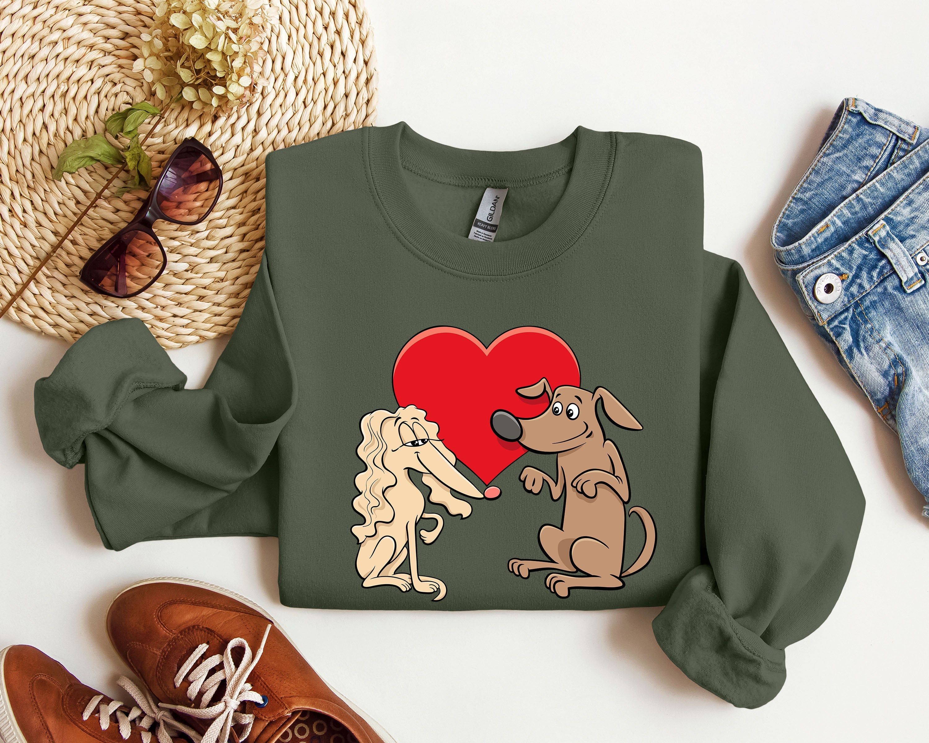 Retro Dog Lovers Vintage Valentine's Day Theme Premium Cozy Fleece Graphic Sweatshirt